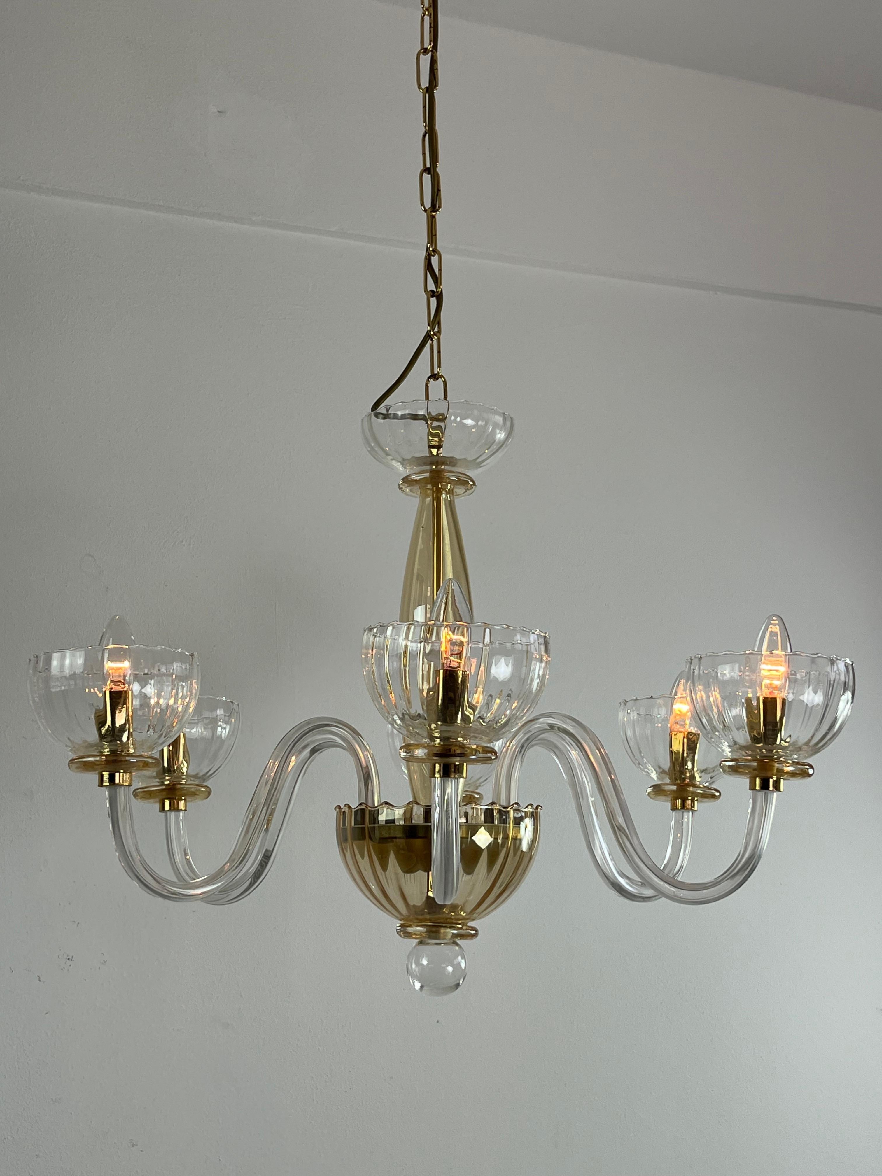 Late 20th Century 6-light Handmade Murano Glass Chandelier 