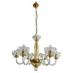 6-light Handmade Murano Glass Chandelier "Maestri Muranesi" 1980s