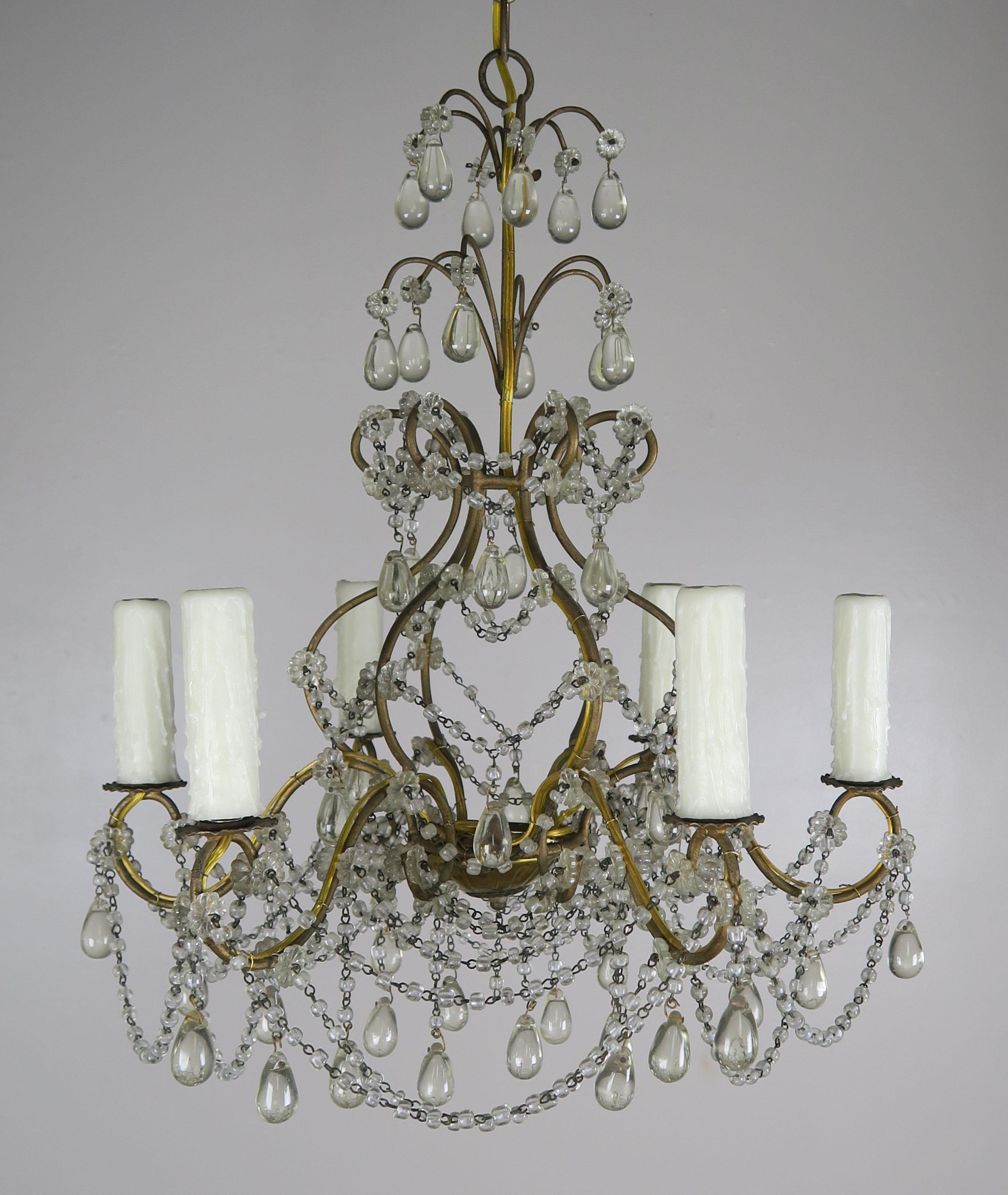 6-Light Italian Crystal Beaded Chandelier (Rokoko)