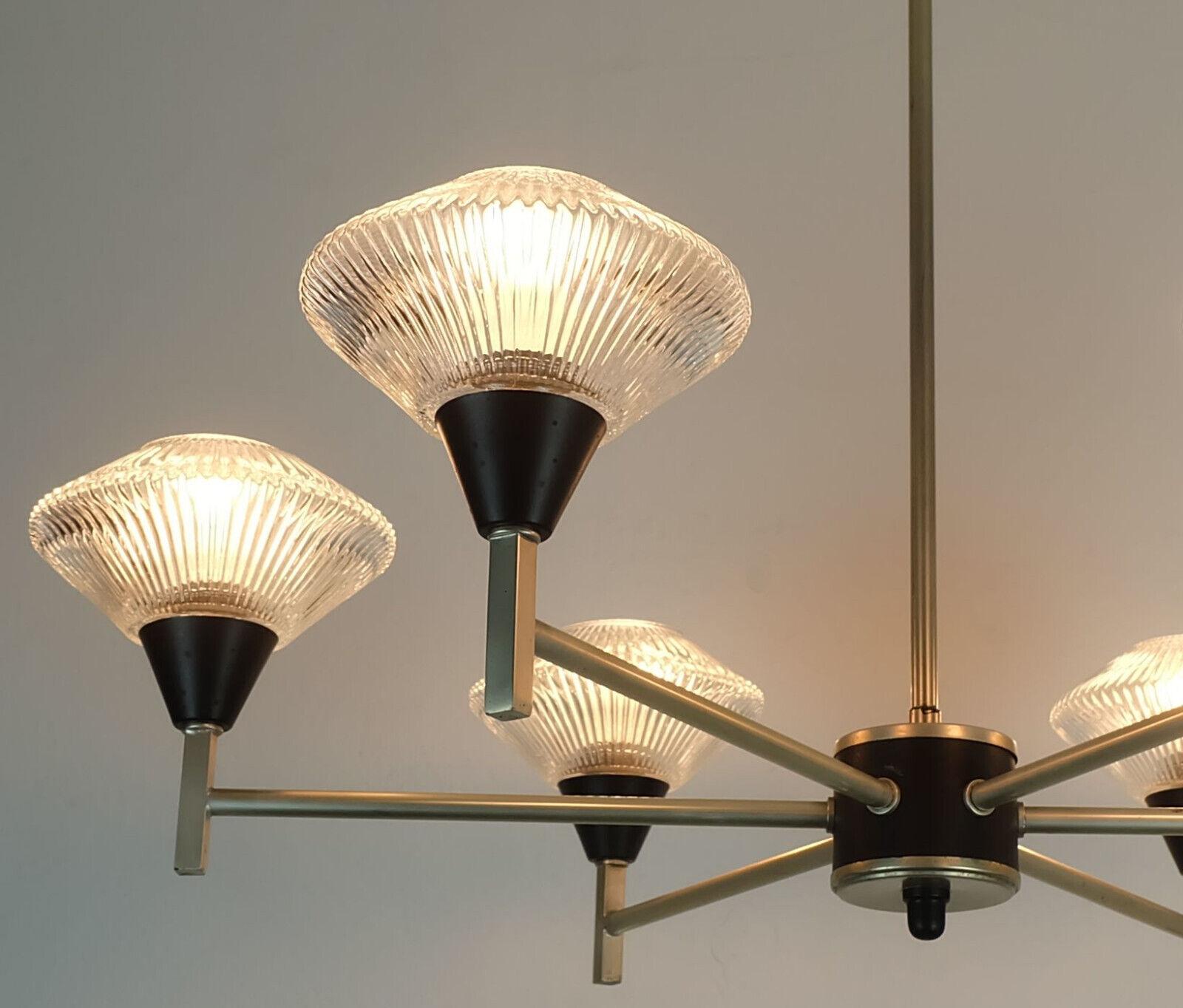 Mid-Century moderno Lampada a sospensione CHANDELIER a 6 luci di metà secolo in vetro, alluminio e metallo earyl 1960 in vendita