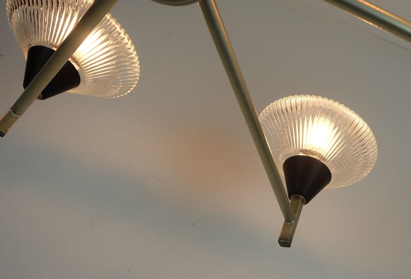 Lampada a sospensione CHANDELIER a 6 luci di metà secolo in vetro, alluminio e metallo earyl 1960 in vendita 3