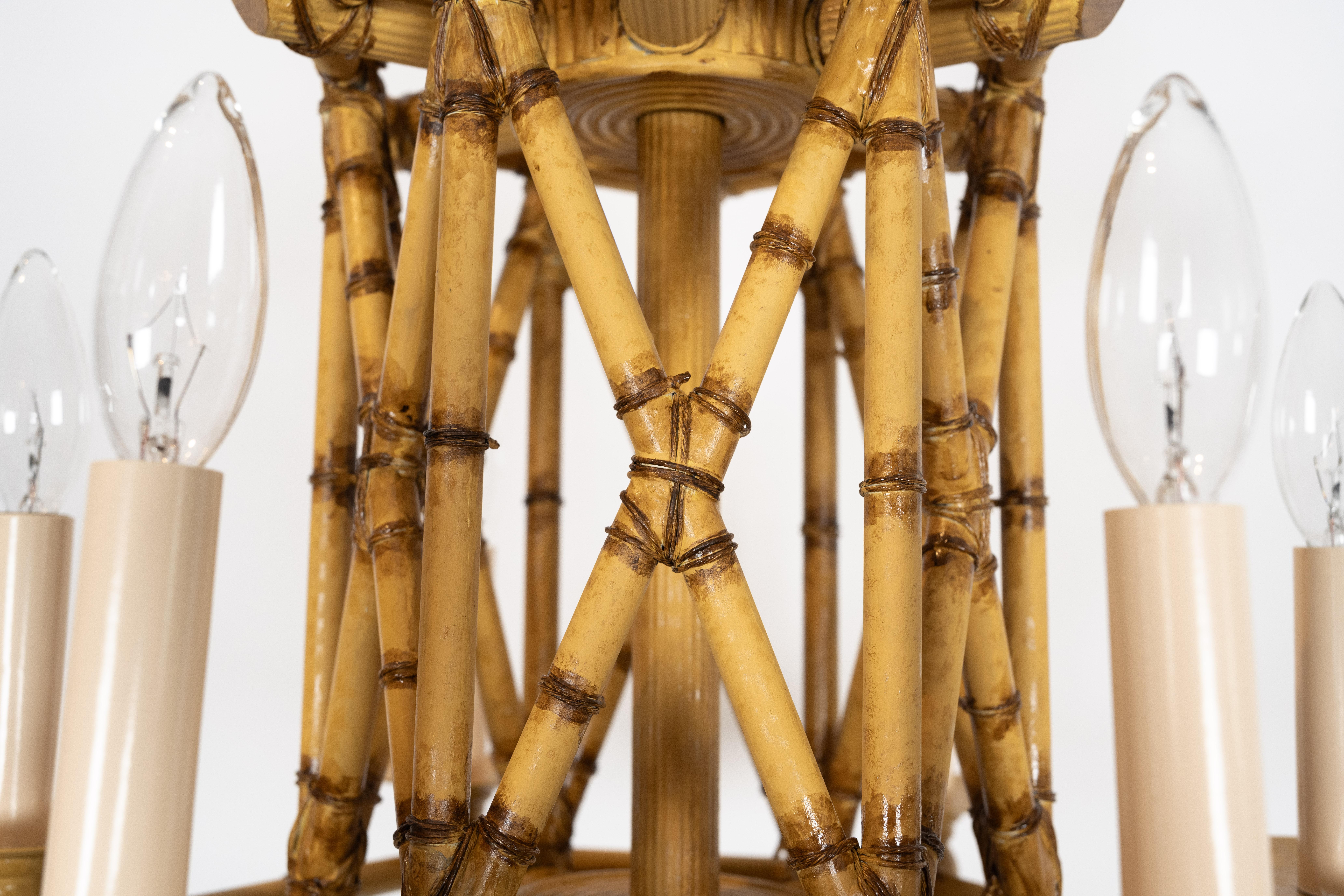 6-Light Mini-Bambus Brûlé Kronleuchter im Zustand „Neu“ im Angebot in New York, NY