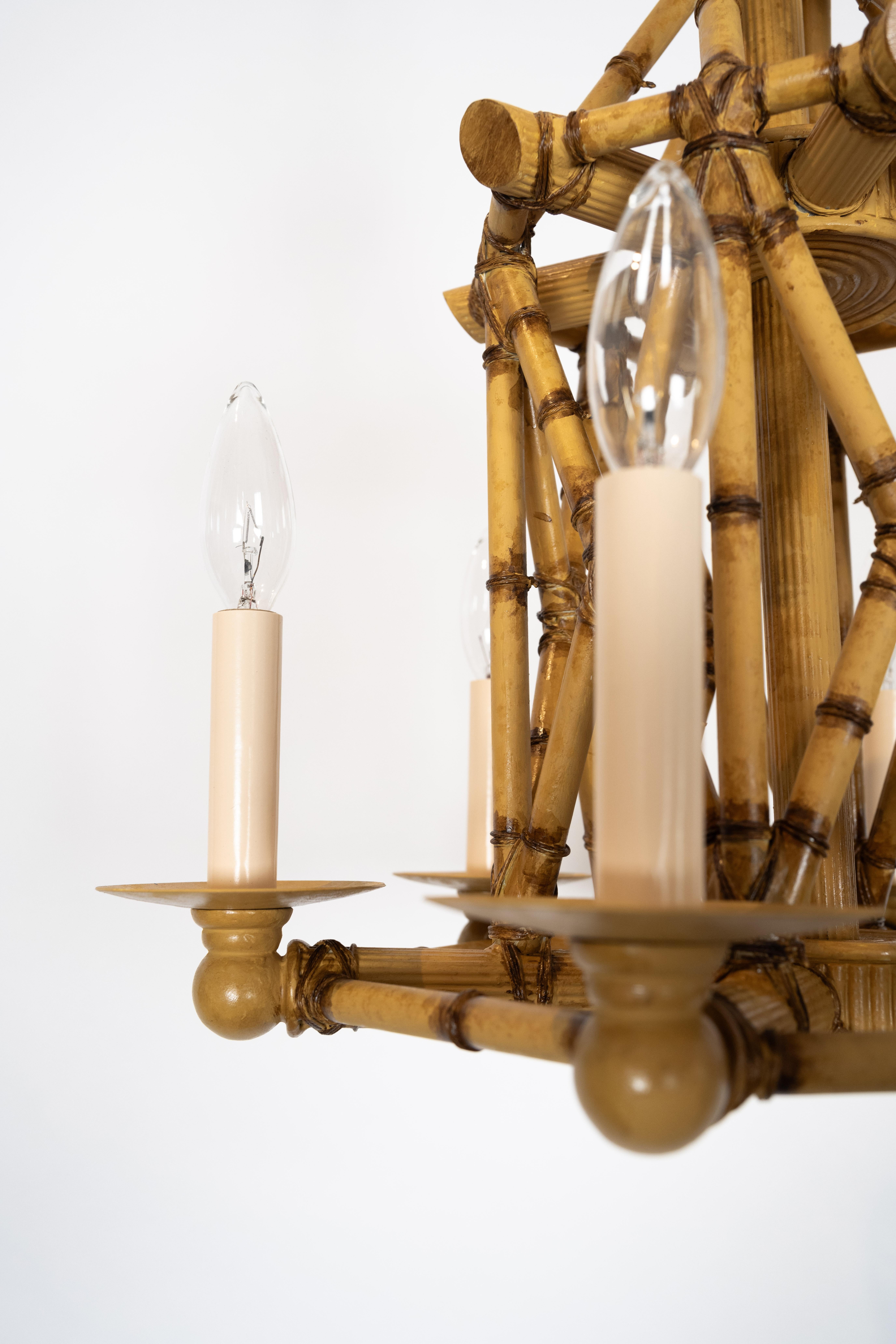 6-Light Mini Bamboo Brûlé Chandelier In New Condition For Sale In New York, NY