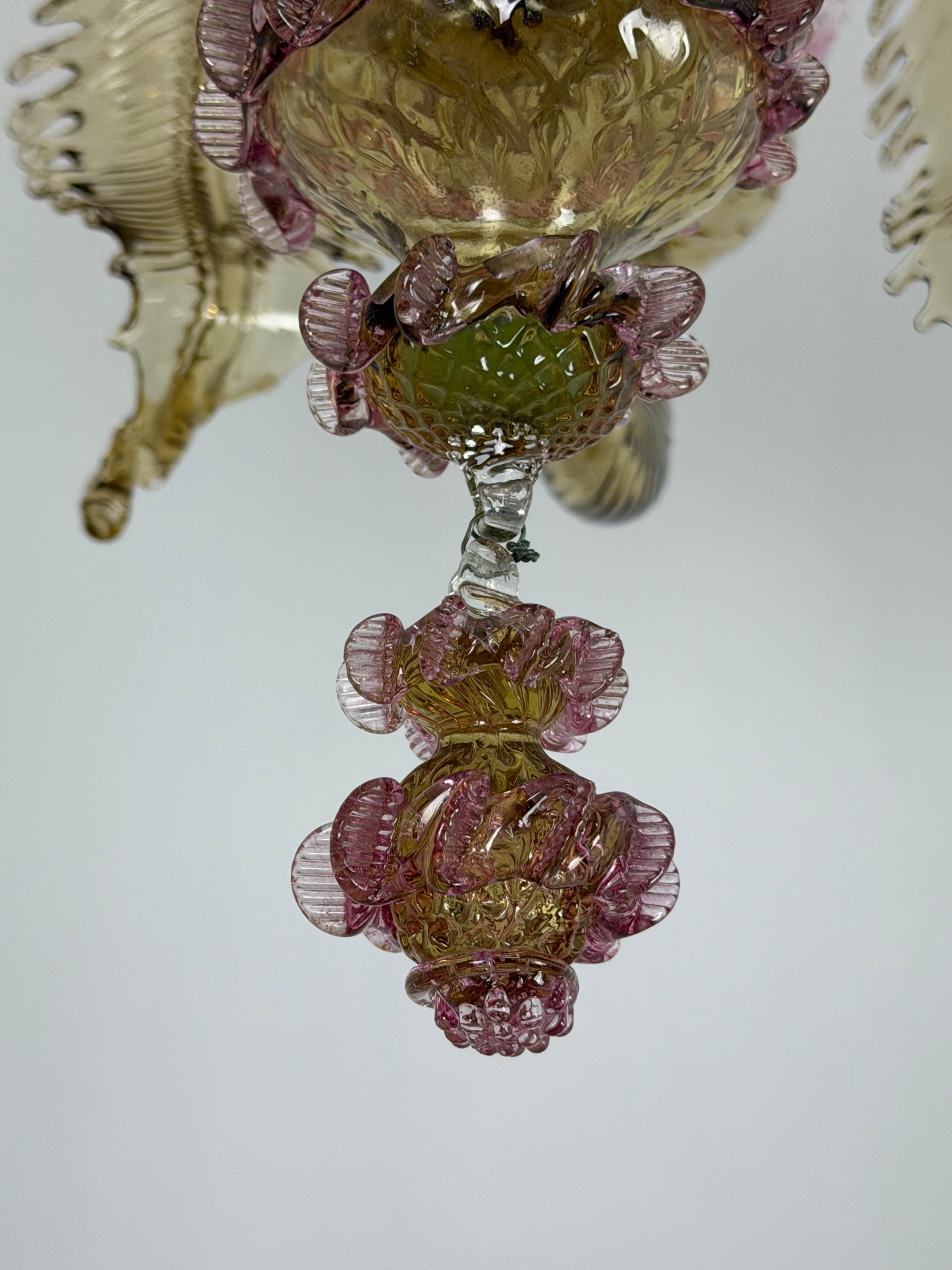 Lampadario a 6 luci in vetro di Murano attribuito ai 