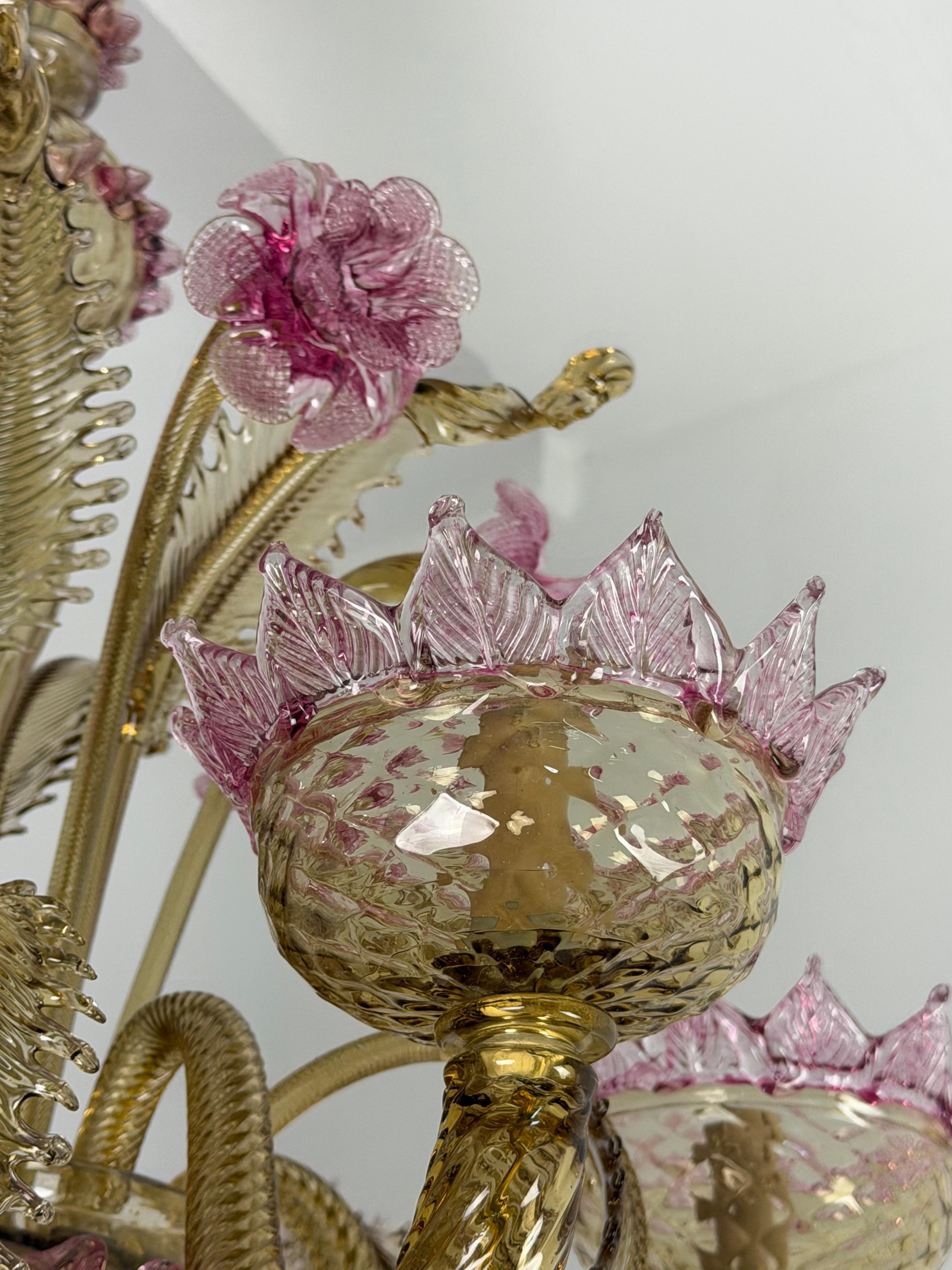 Lampadario a 6 luci in vetro di Murano attribuito ai 