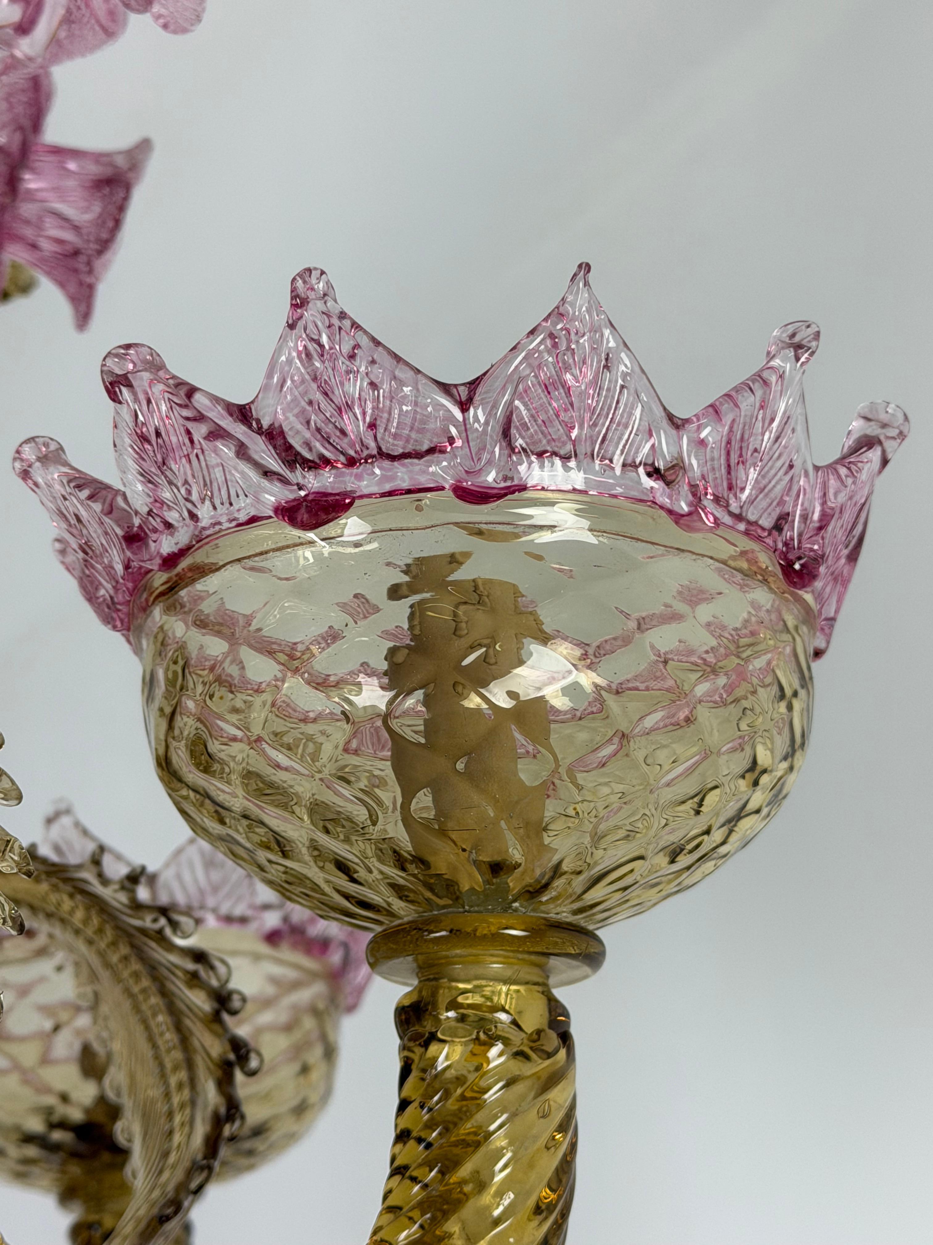 Lampadario a 6 luci in vetro di Murano attribuito ai 