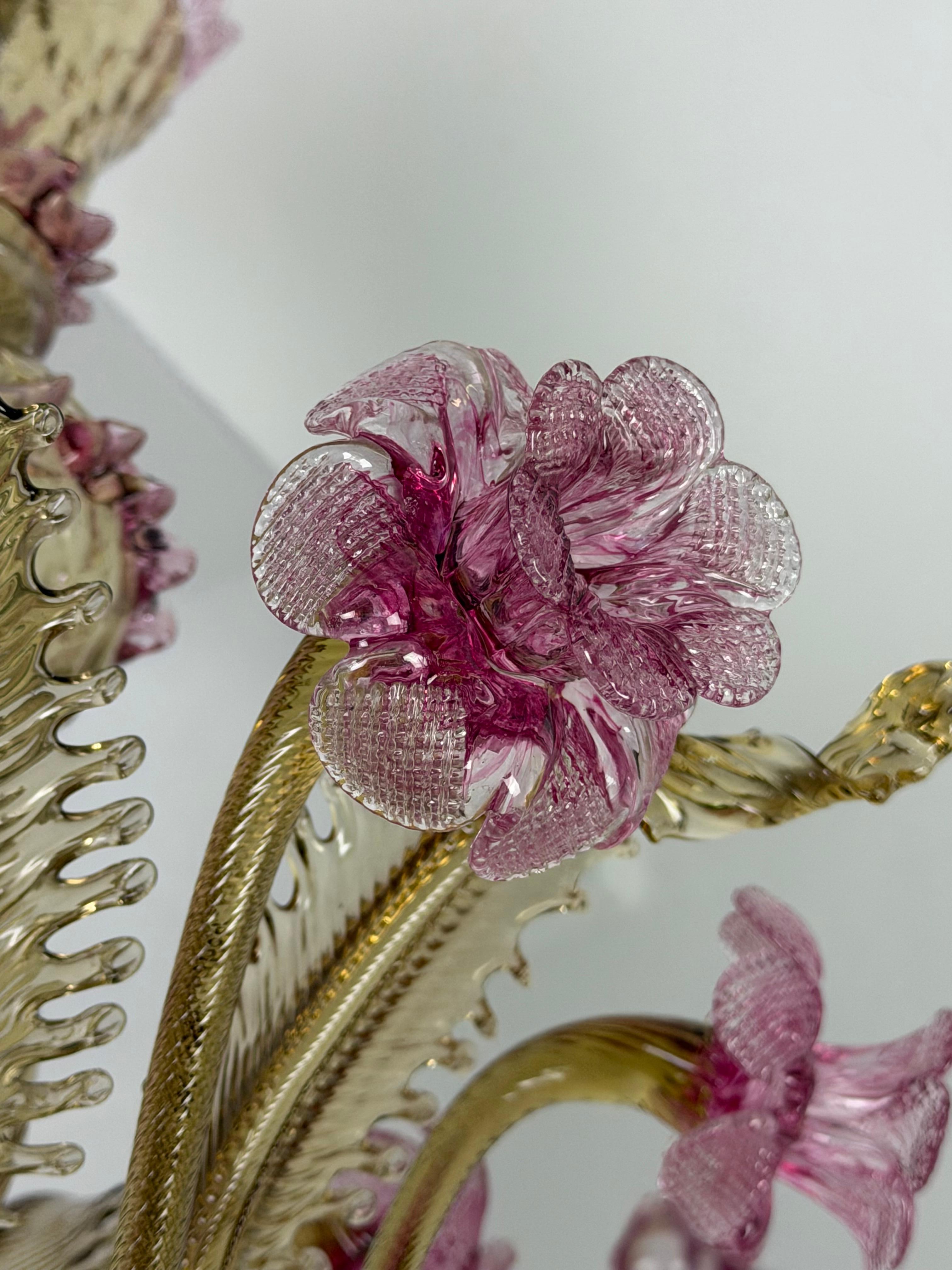 Lampadario a 6 luci in vetro di Murano attribuito ai 