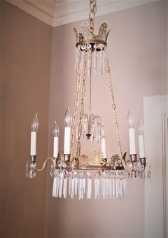 6-Light Neoclassical Style Brass and Crystal Chandelier, Sweden, circa 1890