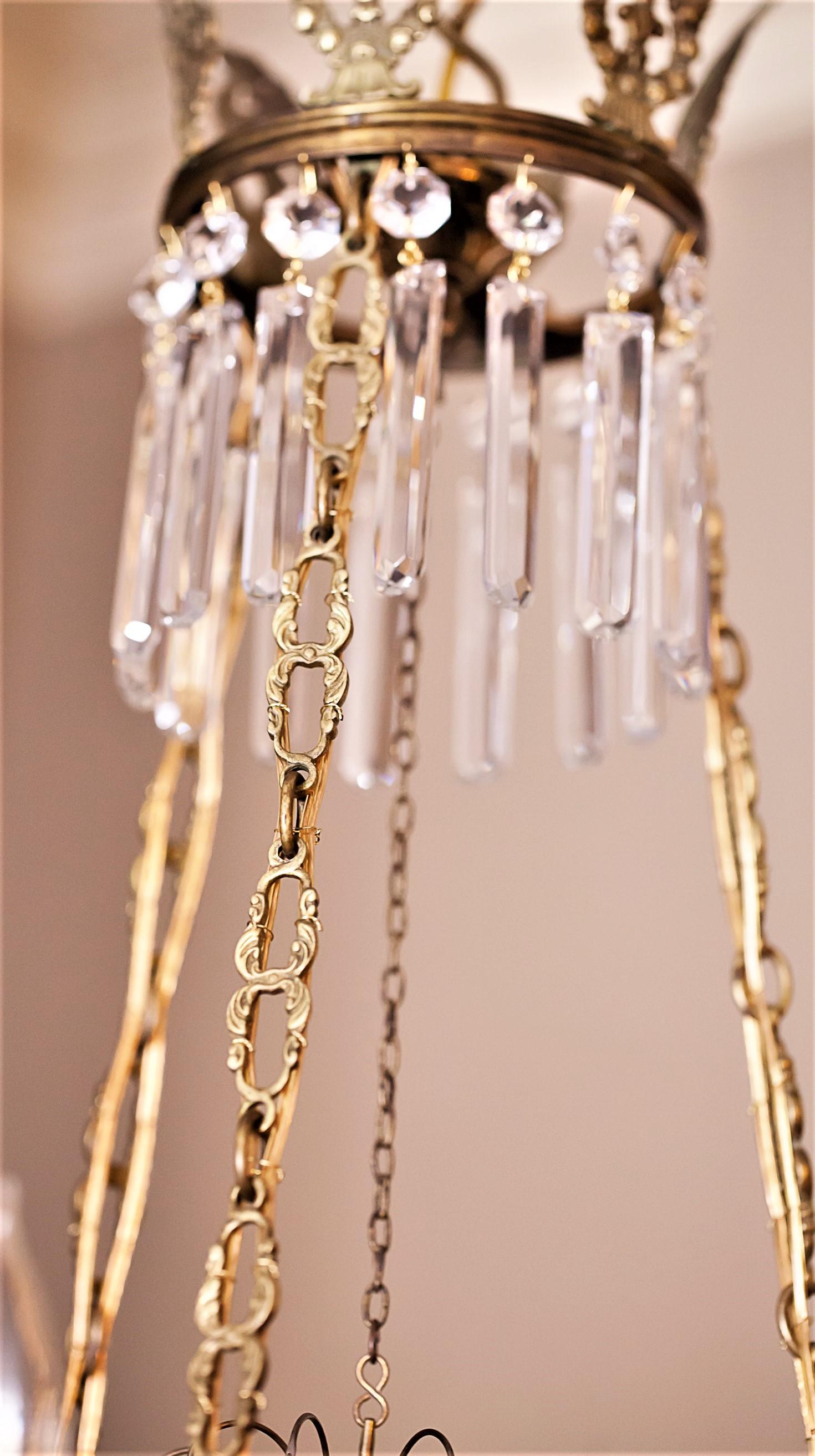 6-Light Neoclassical Style Brass and Crystal Chandelier, Sweden, circa 1890 In Good Condition For Sale In Alexandria, VA