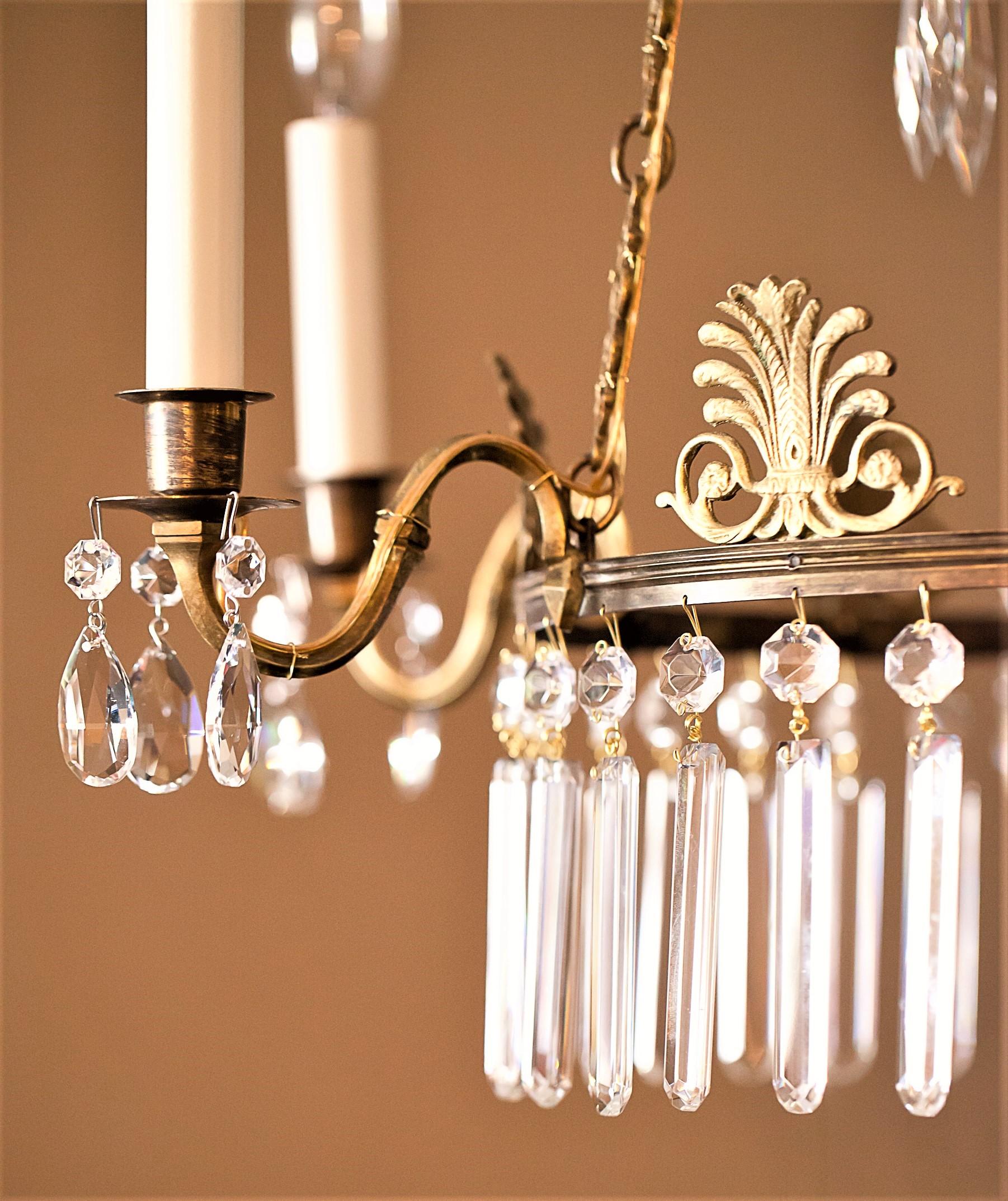 6-Light Neoclassical Style Brass and Crystal Chandelier, Sweden, circa 1890 For Sale 4