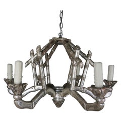 6-Light Pagoda Style Silvered Bamboo Chandelier