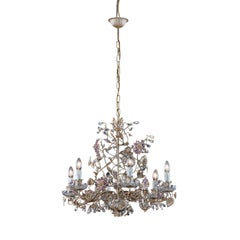 6-Light Silver Leaf Metal with Crystal Flowers Chandelier