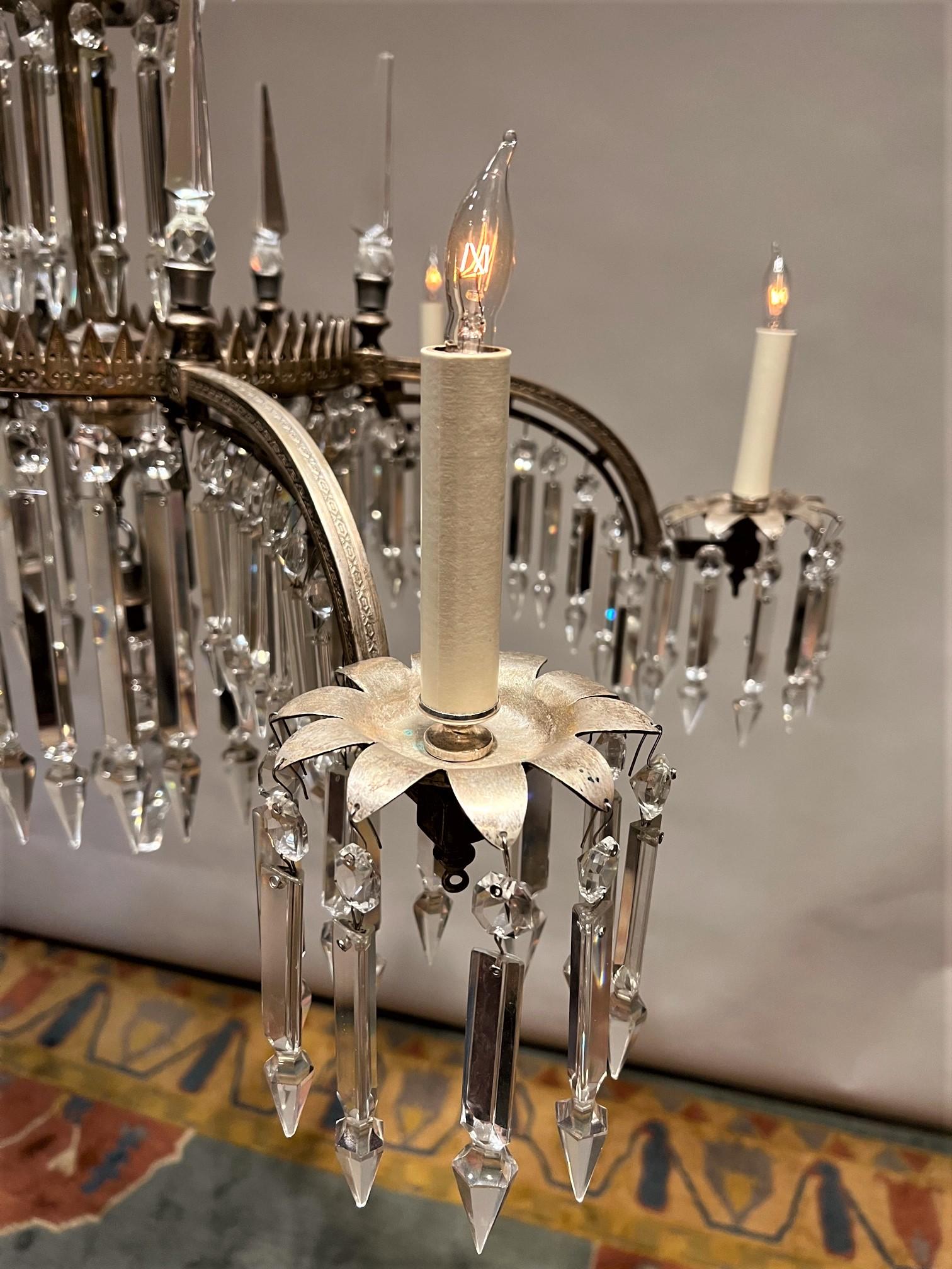 6-Light Silvered Bronze & Crystal Electrified Gasolier, America, Circa:1850 For Sale 4