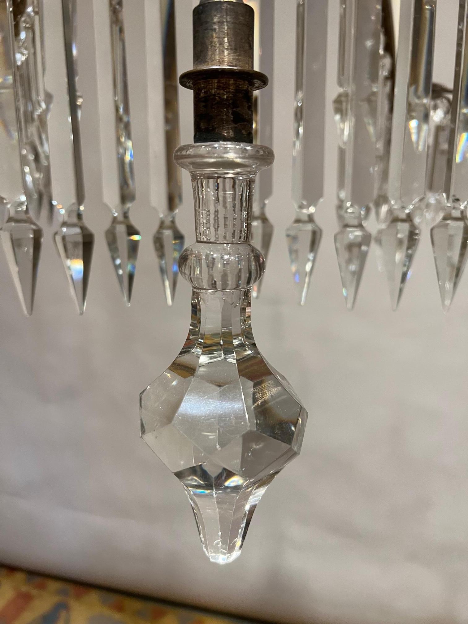 6-Light Silvered Bronze & Crystal Electrified Gasolier, America, Circa:1850 For Sale 6