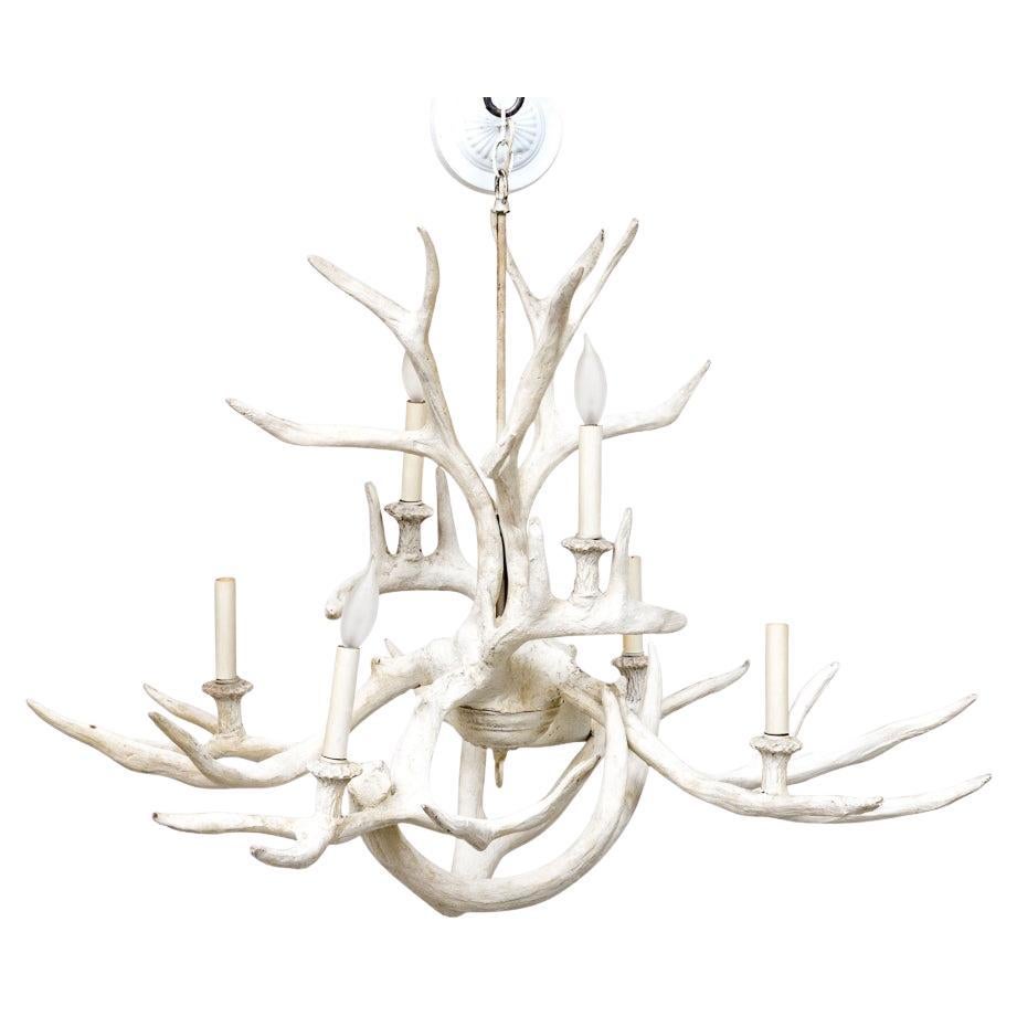 6 Light White Faux Antler Chandelier