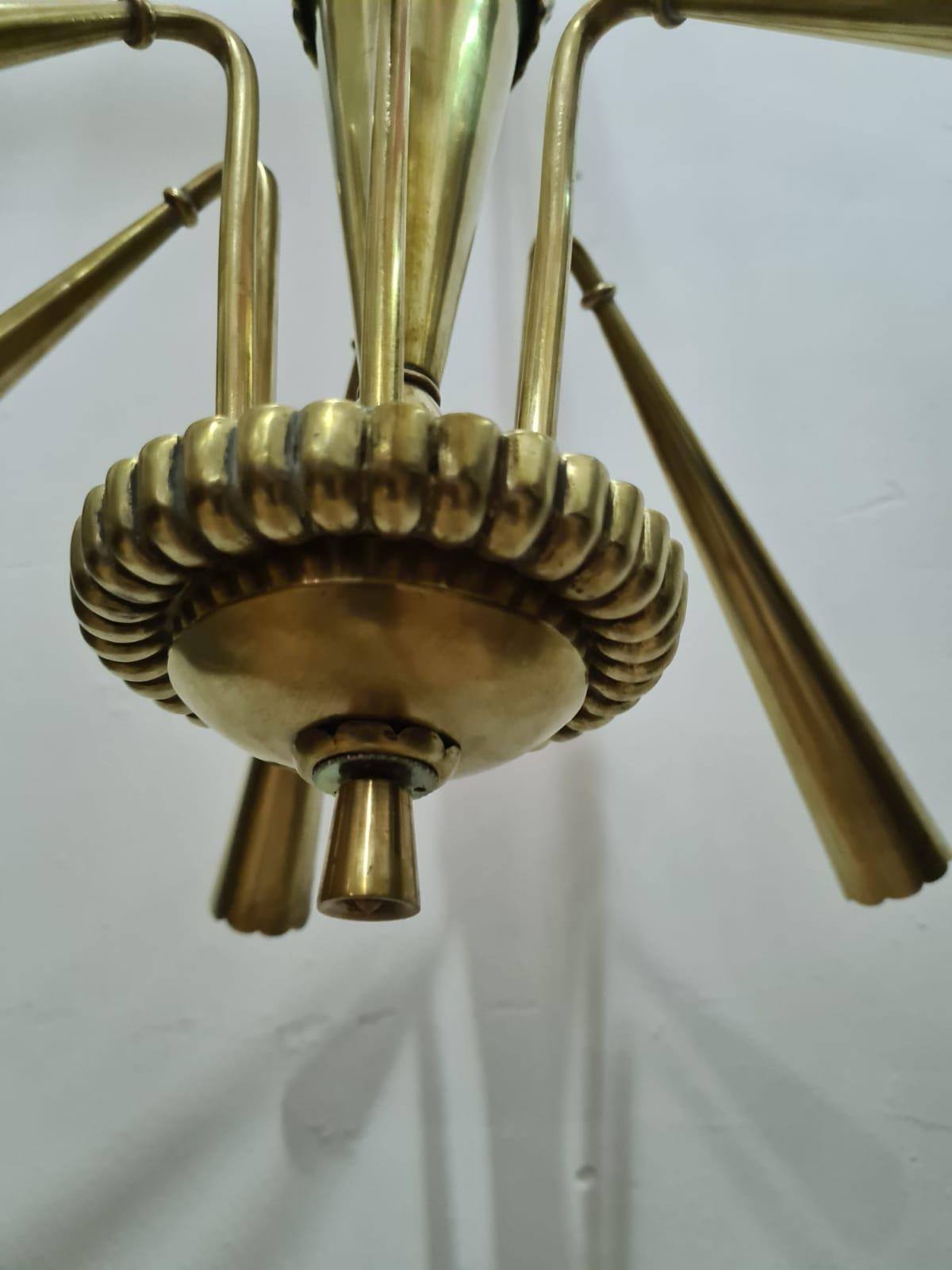 6-light brass chandelier 1950, Italian production, in perfect condition.