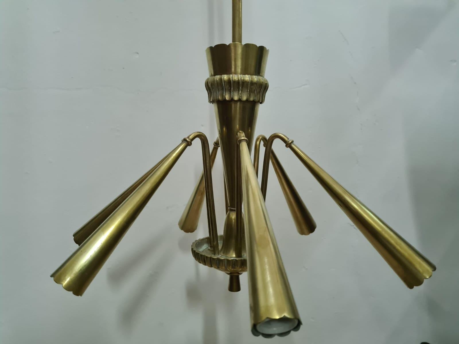Mid-20th Century 6-Light Brass Chandelier, 1950