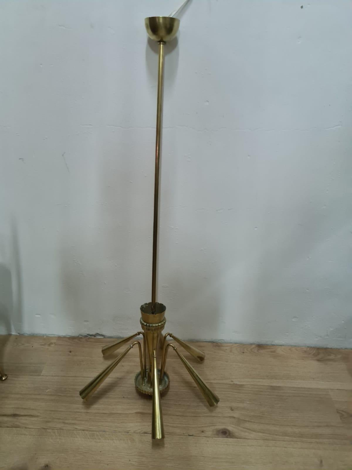 6-Light Brass Chandelier, 1950 2