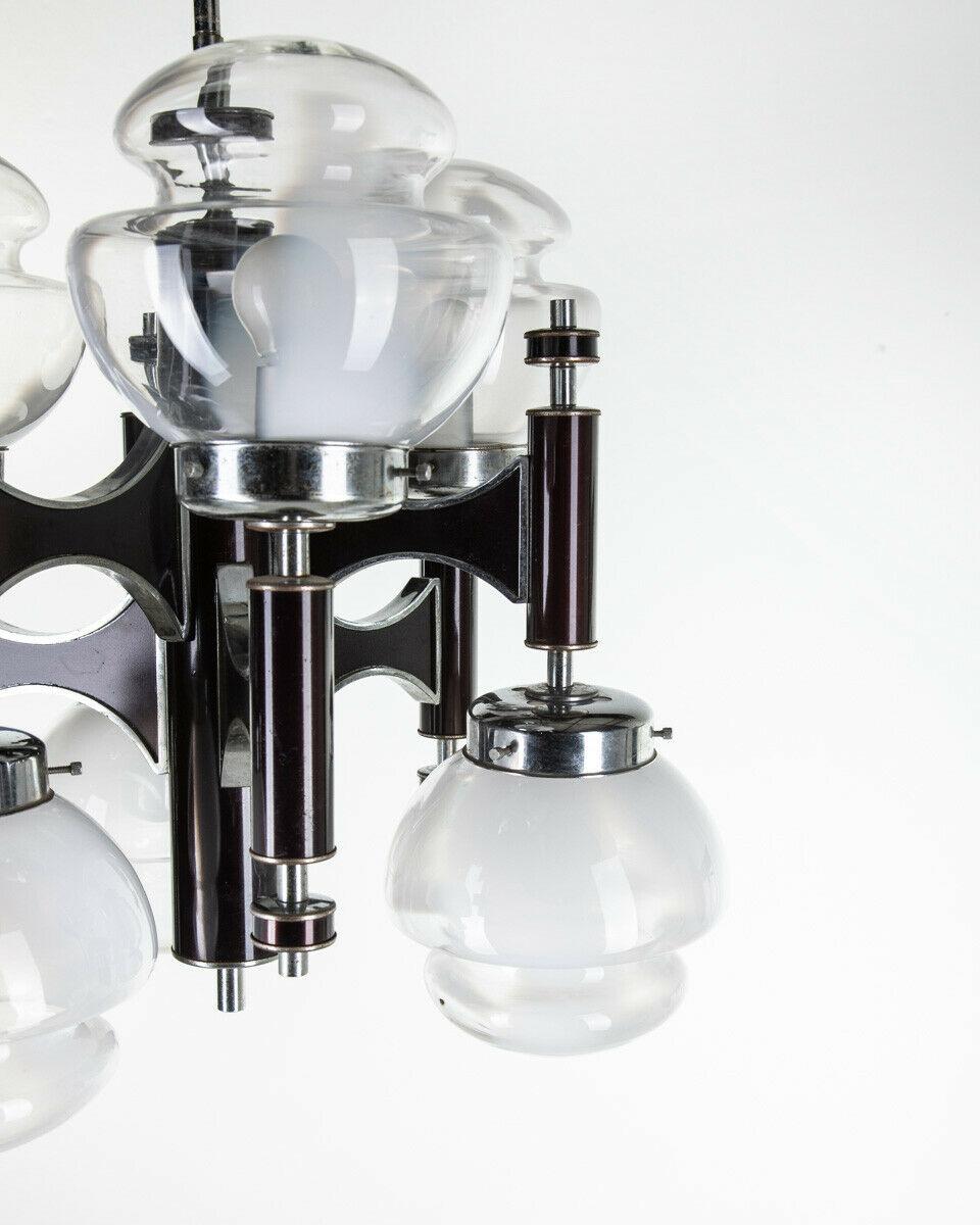 6-Lights Chandelier in Vintage Glass 60's Sciolari Design In Distressed Condition In None, IT