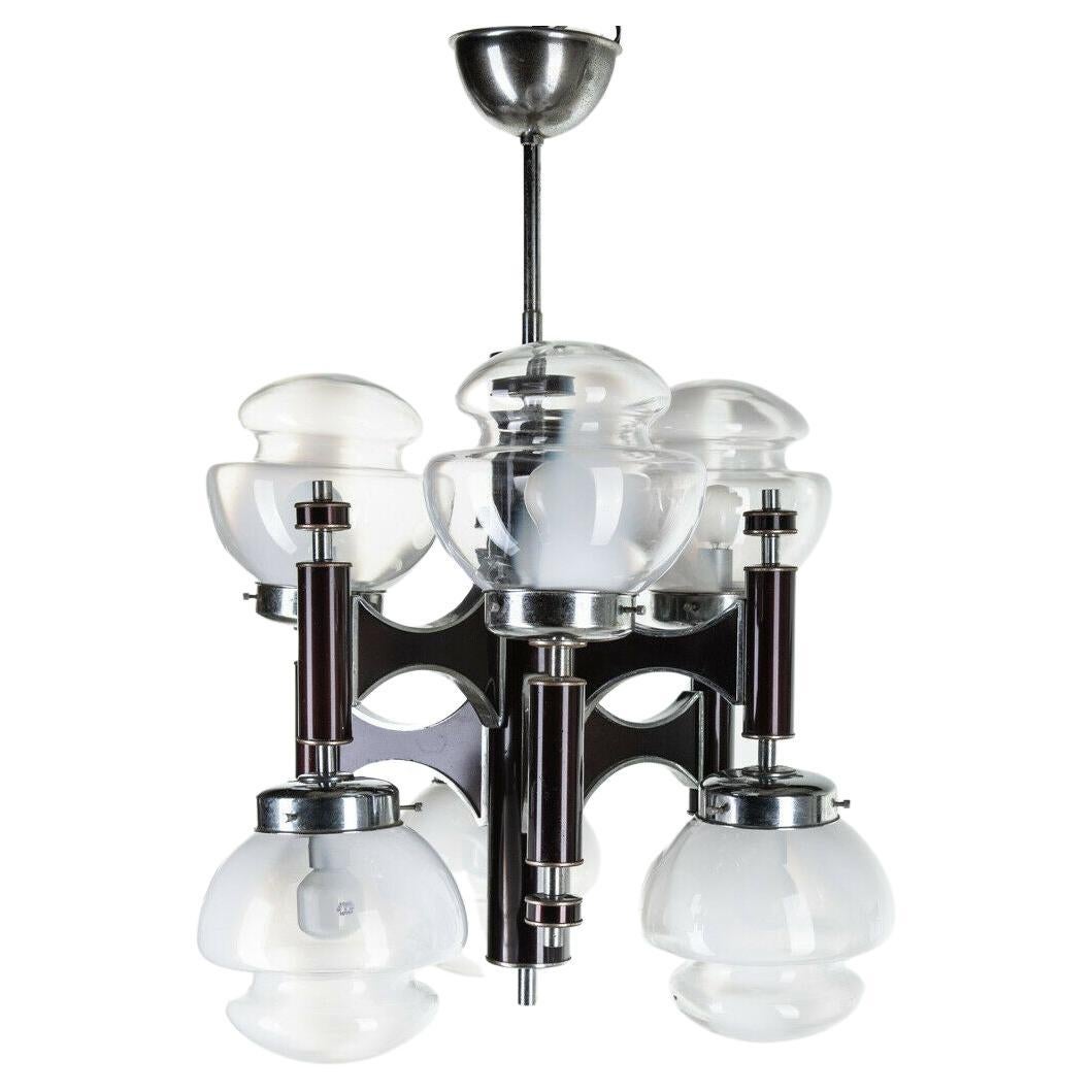 6-Lights Chandelier in Vintage Glass 60's Sciolari Design