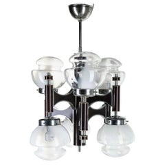 6-Lights Chandelier in Vintage Glass 60's Sciolari Design