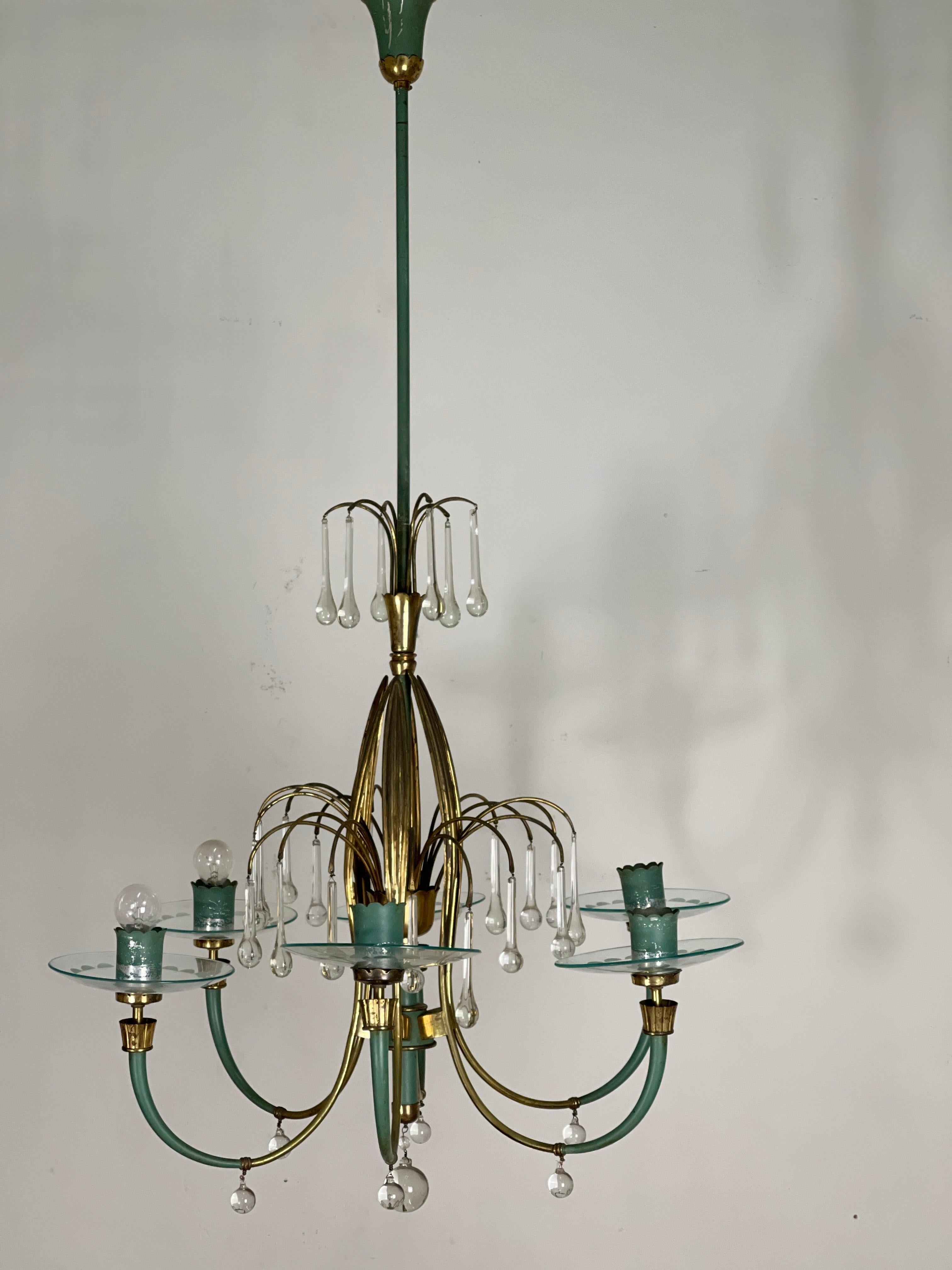 6 Lights Fontana Arte Chandelier In Good Condition For Sale In Catania, IT