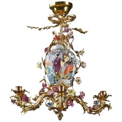 6-Lights Porcelain and Bronze Chandelier with Chinese Decoration