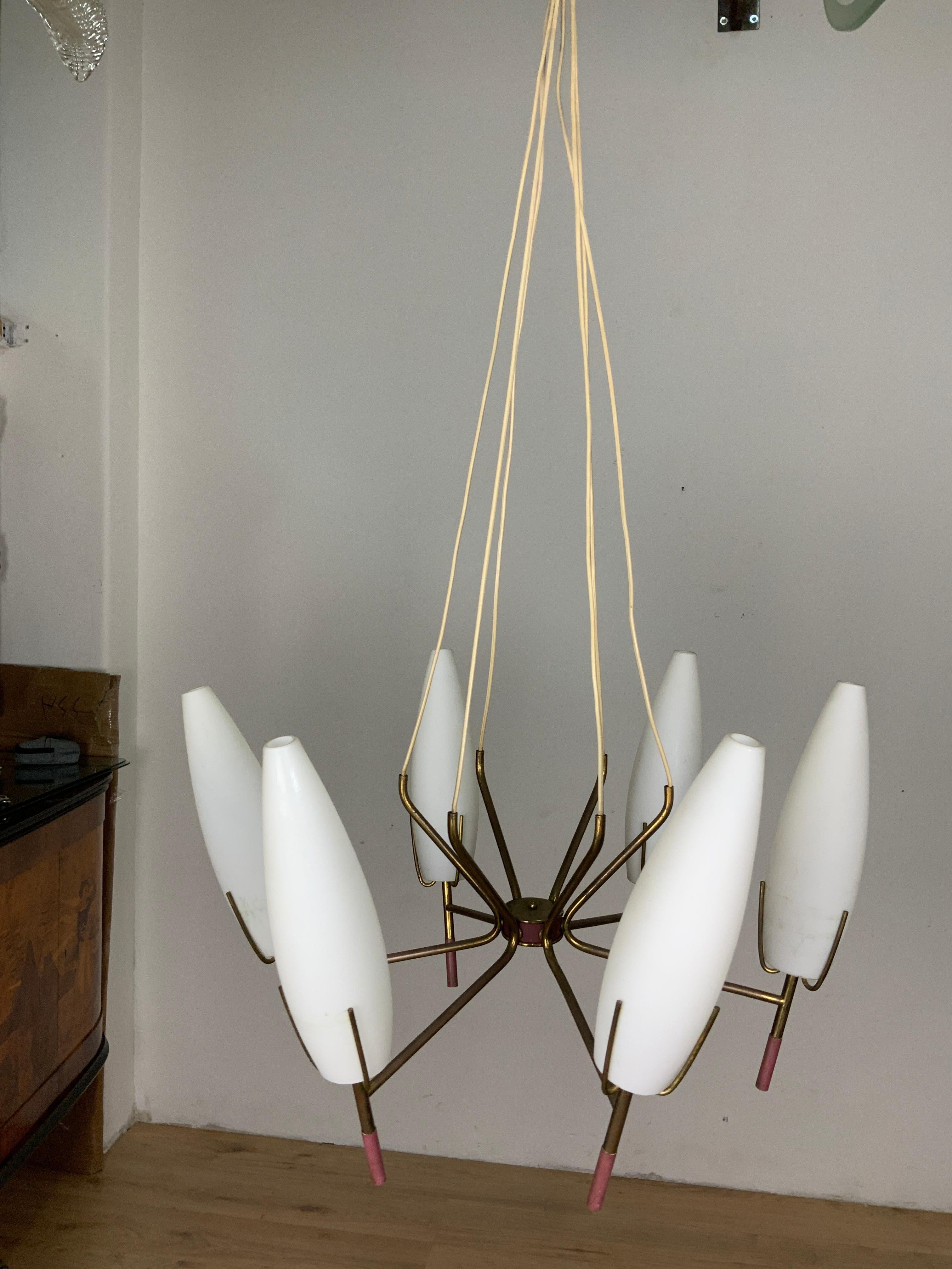 Modern 6 Lights Stilnovo Chandelier For Sale