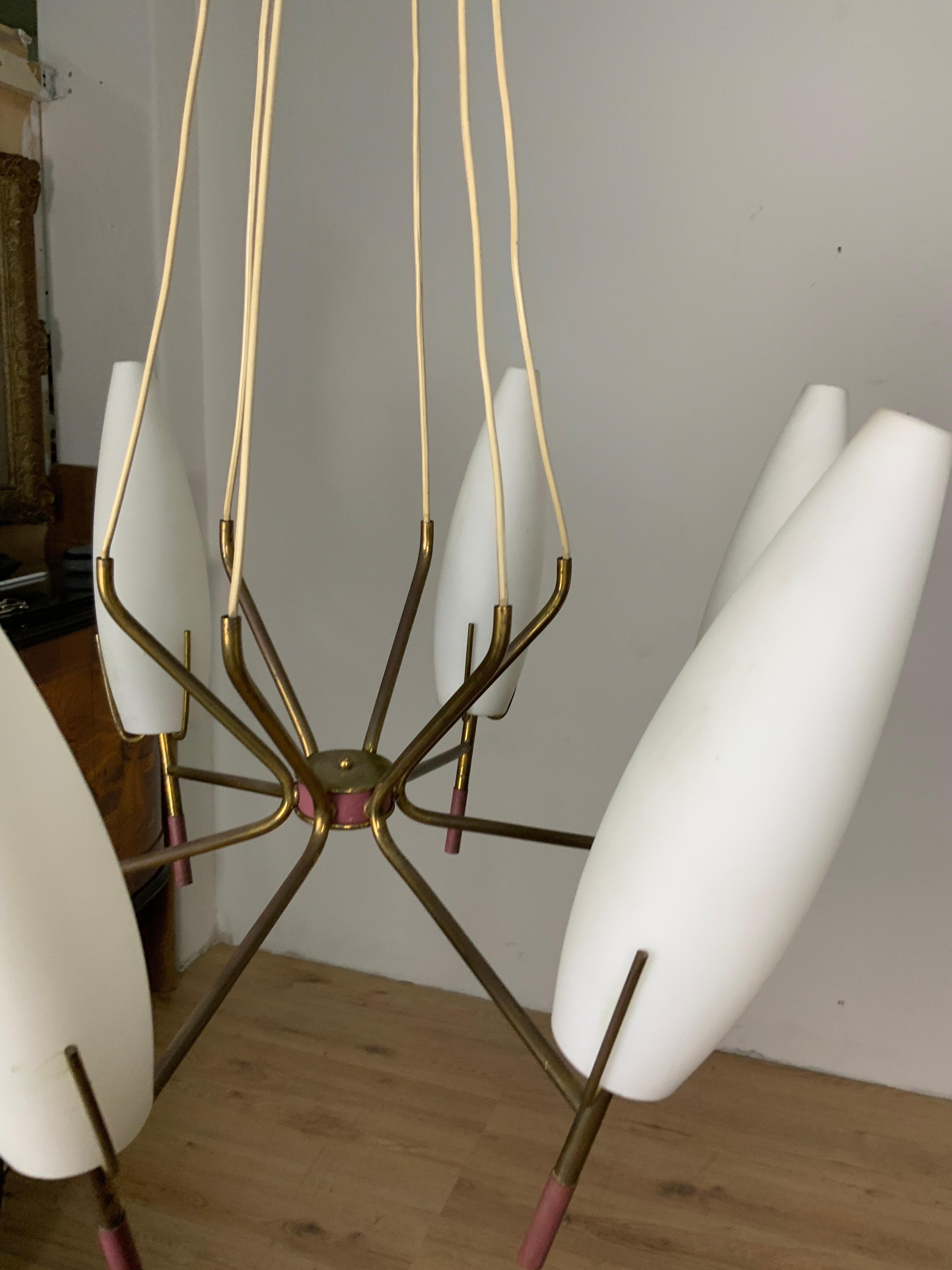 6 Lights Stilnovo Chandelier In Good Condition For Sale In Catania, IT