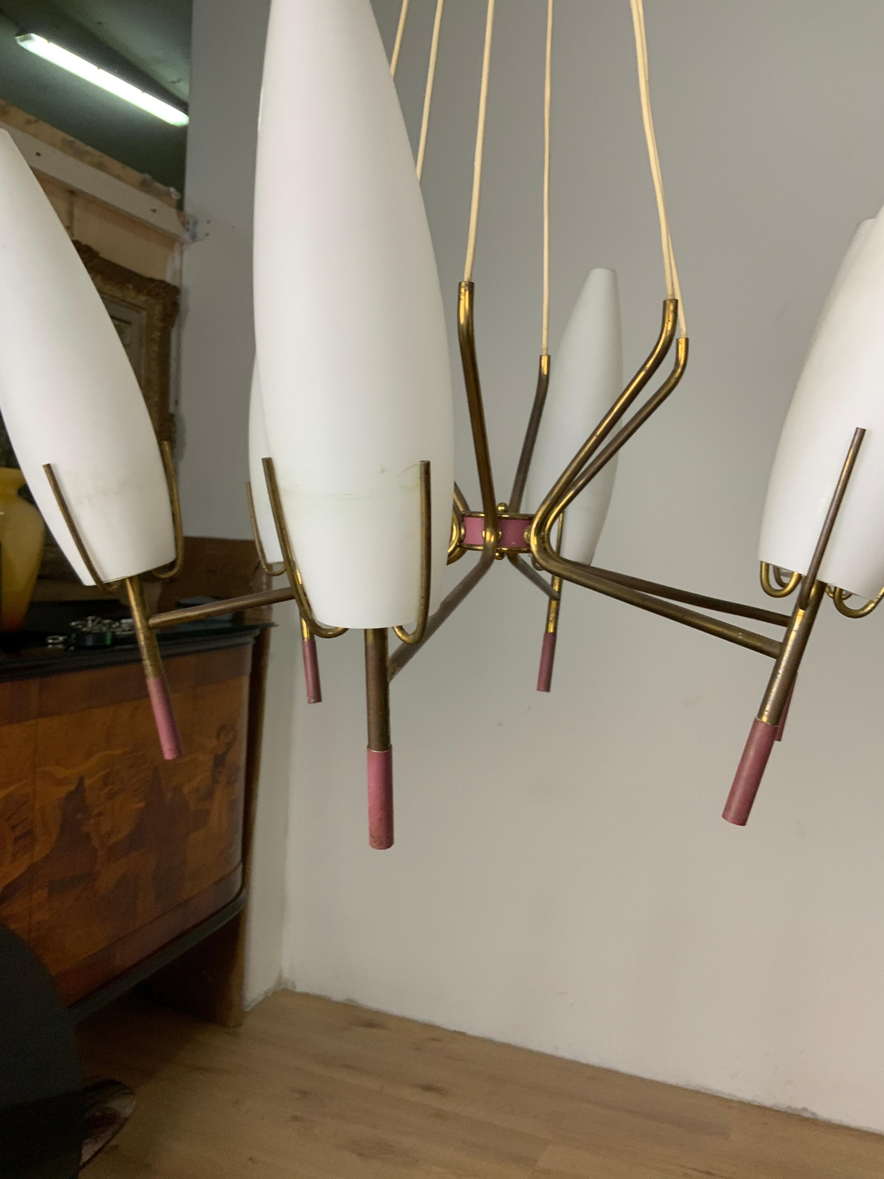 Mid-20th Century 6 Lights Stilnovo Chandelier For Sale