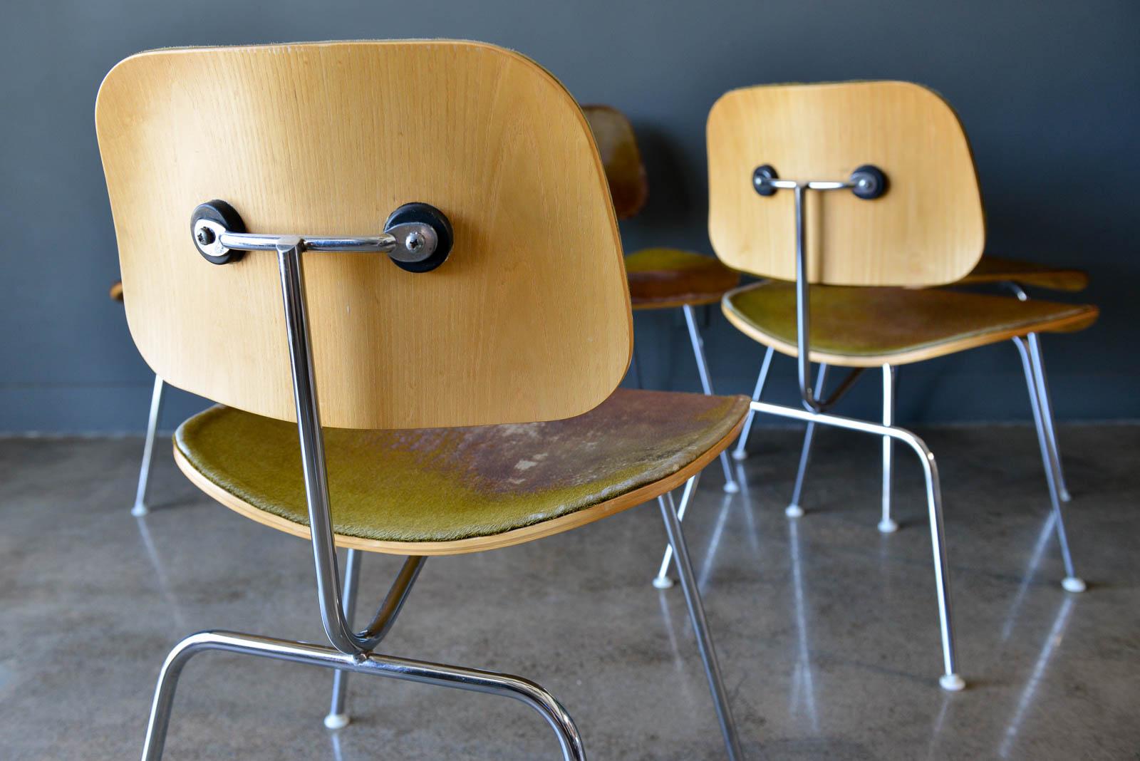 6 Limited Edition Charles Eames for Herman Miller DCM in Tri-Color Hairy Hide In Good Condition In Costa Mesa, CA