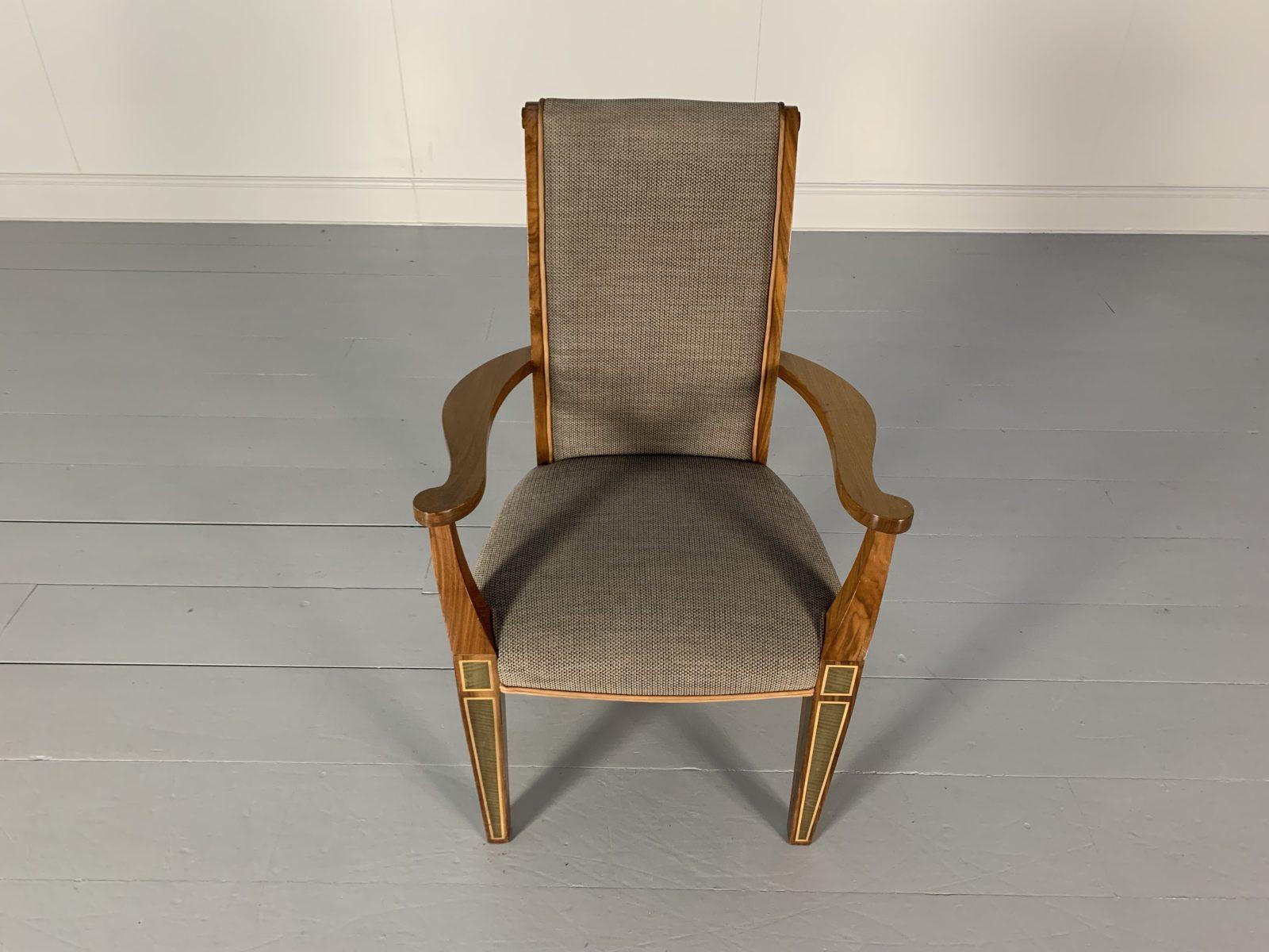 6 Linley “Carver” Dining Chairs, in Woven Fabric & Leather 6