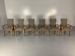 6 Linley “Carver” Dining Chairs, in Woven Fabric & Leather