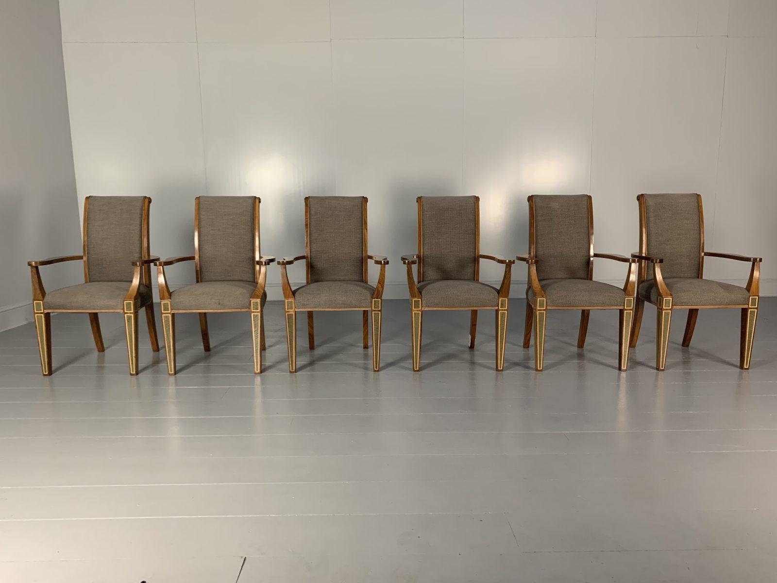 6 Linley “Carver” Dining Chairs, in Woven Fabric & Leather In Good Condition For Sale In Barrowford, GB