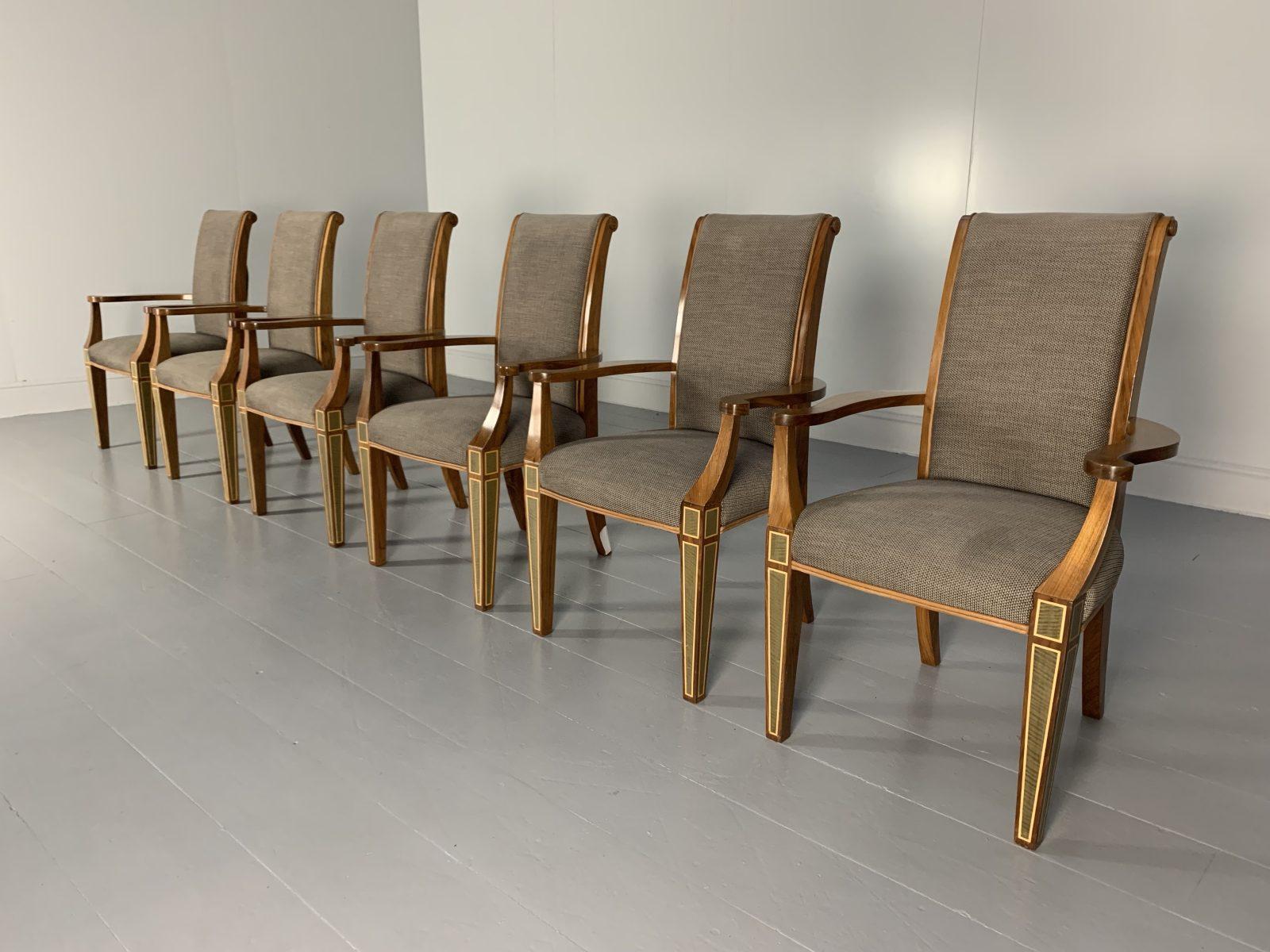 6 Linley “Carver” Dining Chairs, in Woven Fabric & Leather 1