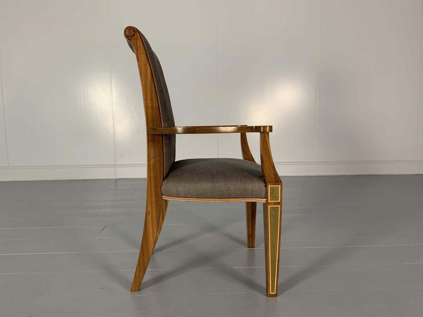 6 Linley “Carver” Dining Chairs, in Woven Fabric & Leather For Sale 2