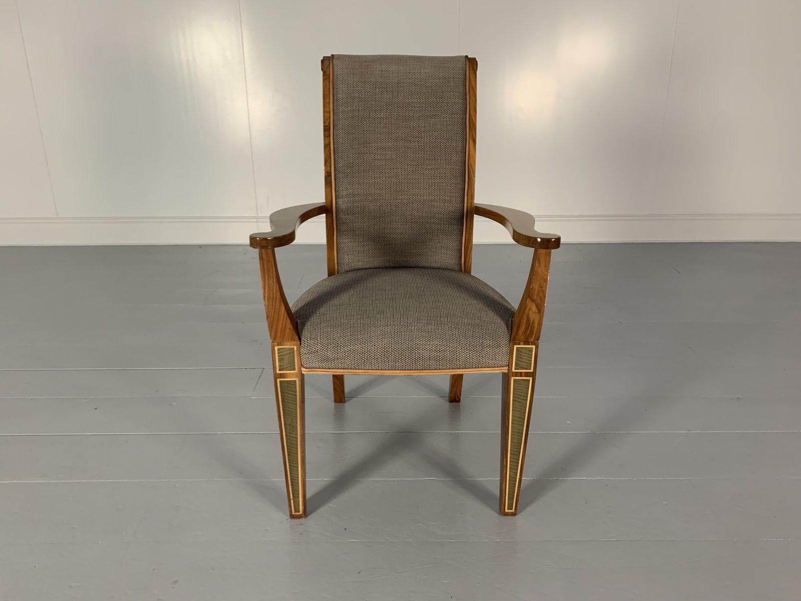 6 Linley “Carver” Dining Chairs, in Woven Fabric & Leather For Sale 3
