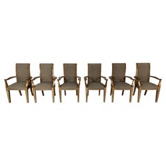 6 Linley “Carver” Dining Chairs, in Woven Fabric & Leather