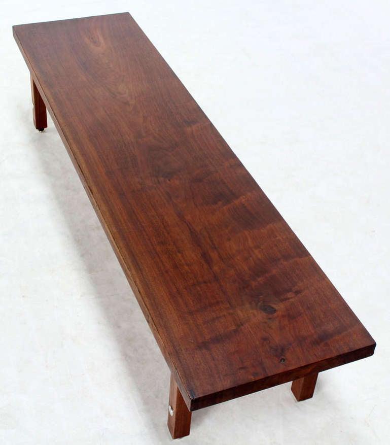 Mid-Century Modern 6 ' Long Solid Walnut Top Coffee Table or Bench on Solid Legs Aluminum Stretcher For Sale