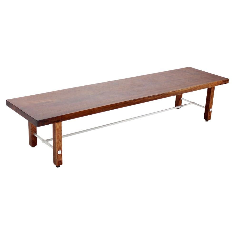 American 6 ' Long Solid Walnut Top Coffee Table or Bench on Solid Legs Aluminum Stretcher For Sale