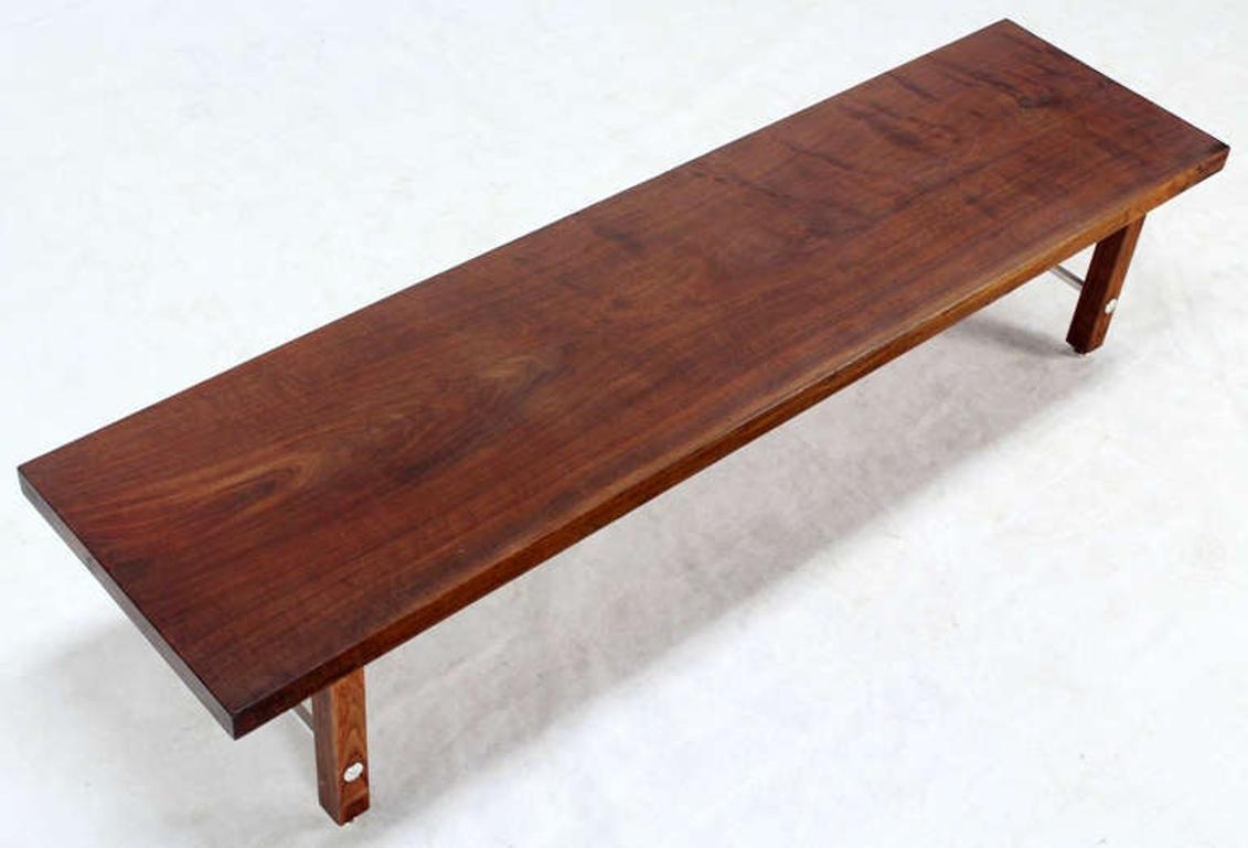 Brushed 6 ' Long Solid Walnut Top Coffee Table or Bench on Solid Legs Aluminum Stretcher For Sale
