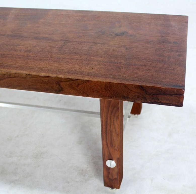 6 ' Long Solid Walnut Top Coffee Table or Bench on Solid Legs Aluminum Stretcher For Sale 1