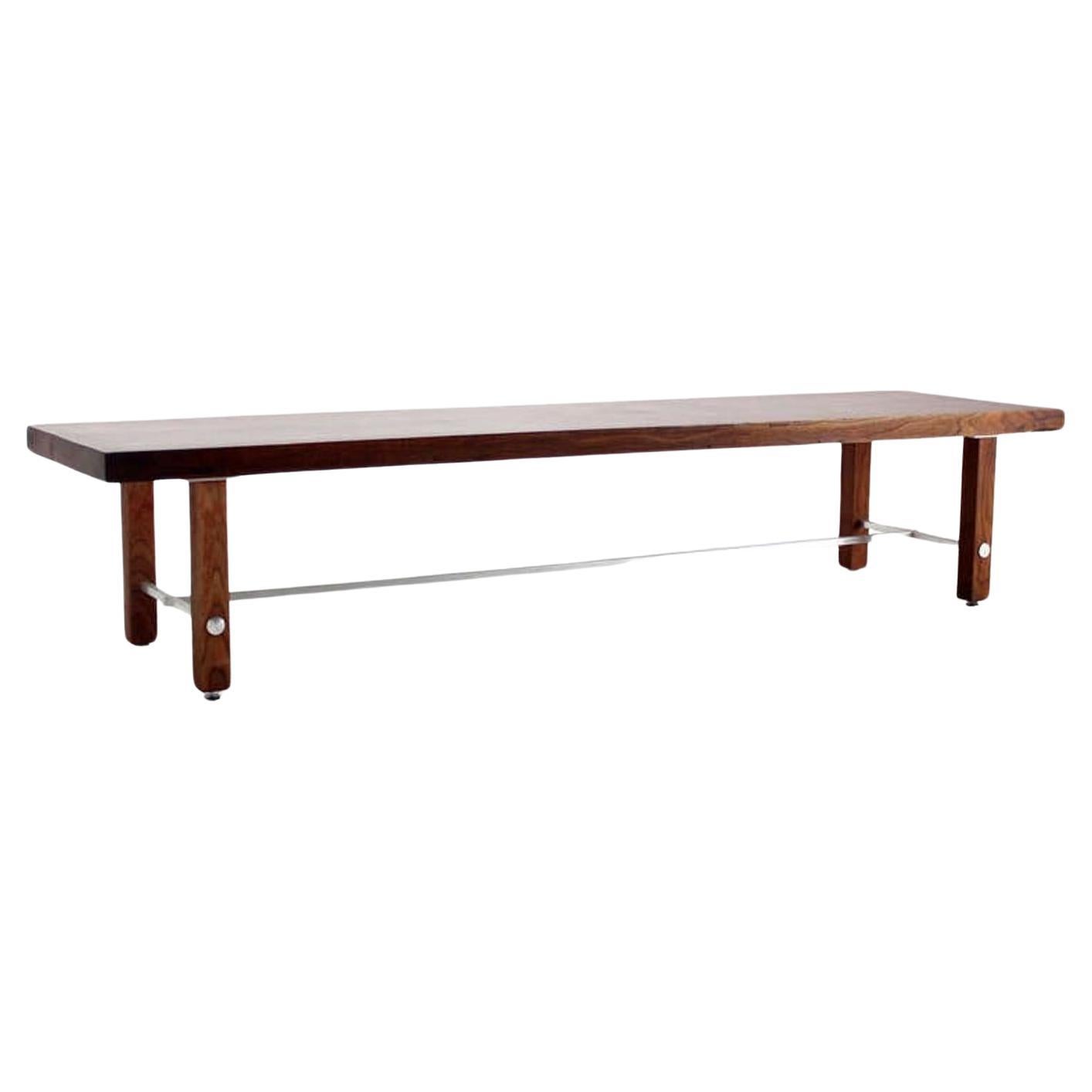 6 ' Long Solid Walnut Top Coffee Table or Bench on Solid Legs Aluminum Stretcher For Sale