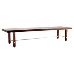 Vintage 6 ' Long Solid Walnut Top Coffee Table or Bench on Solid Legs Aluminum Stretcher
