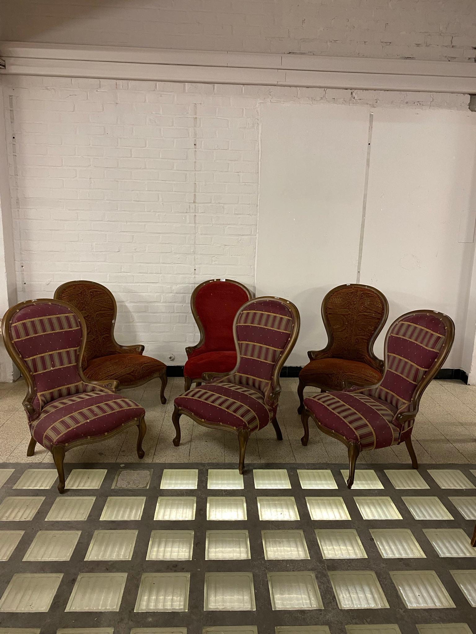 6 Louis Philippe style bergere chairs, circa 1950.