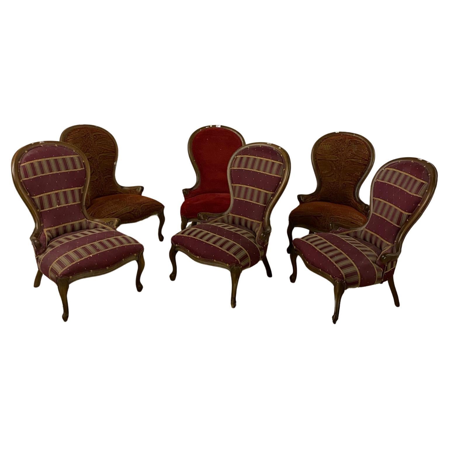 6 Louis Philippe Style Bergere Chairs, circa 1950 For Sale