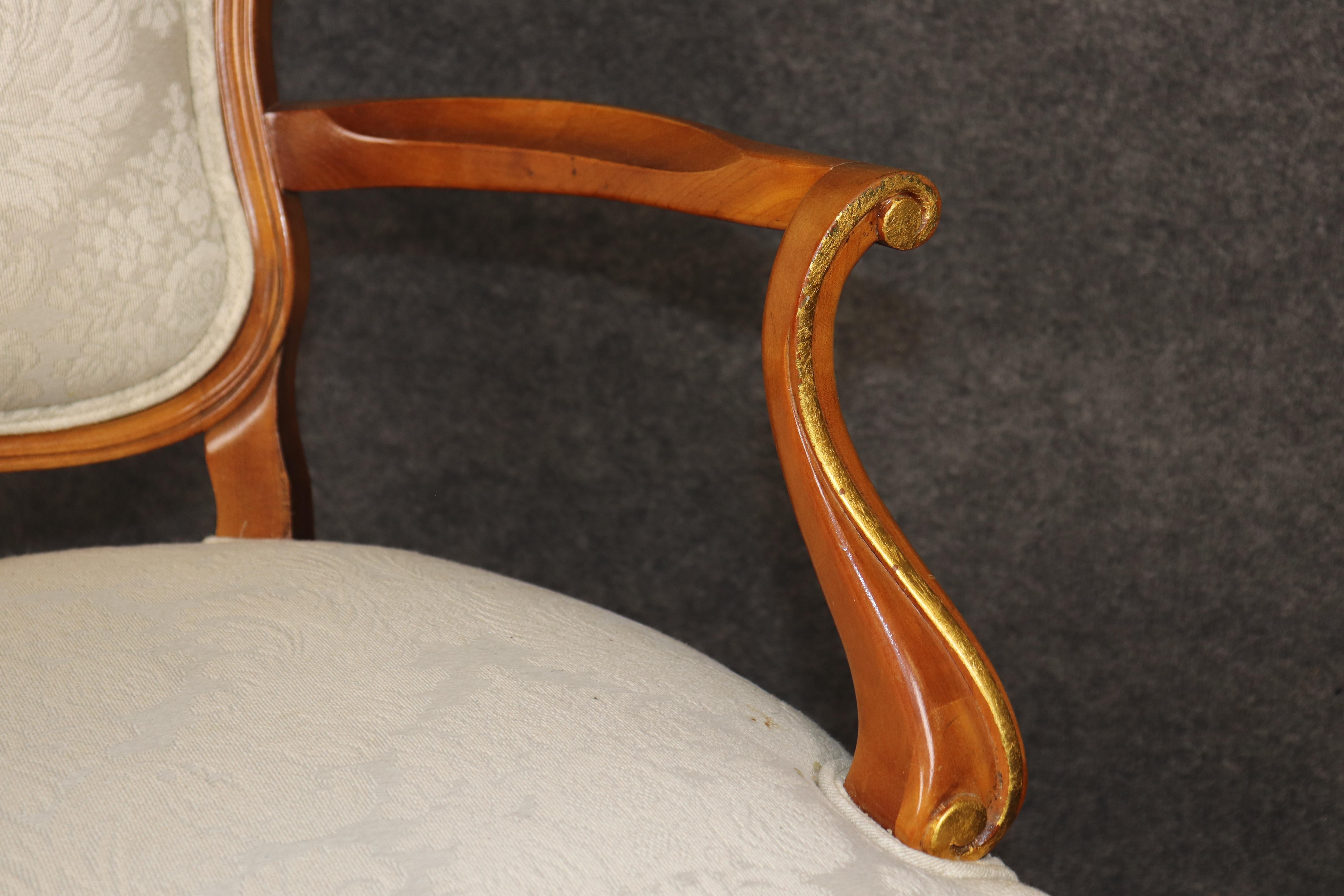 6 Louis XV Style Carved Walnut and Gilt Accent Dining Chairs For Sale 5
