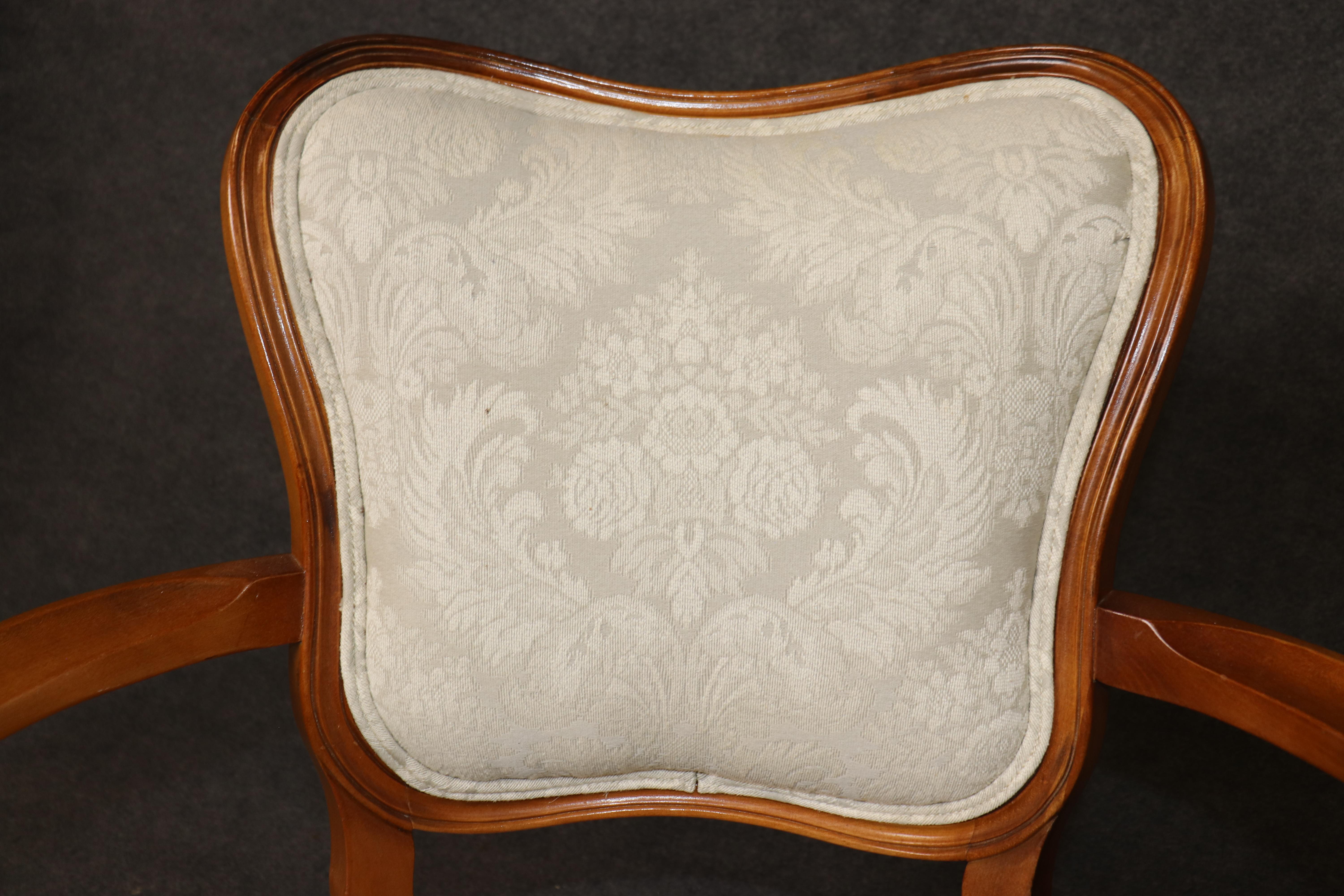 6 Louis XV Style Carved Walnut and Gilt Accent Dining Chairs For Sale 6