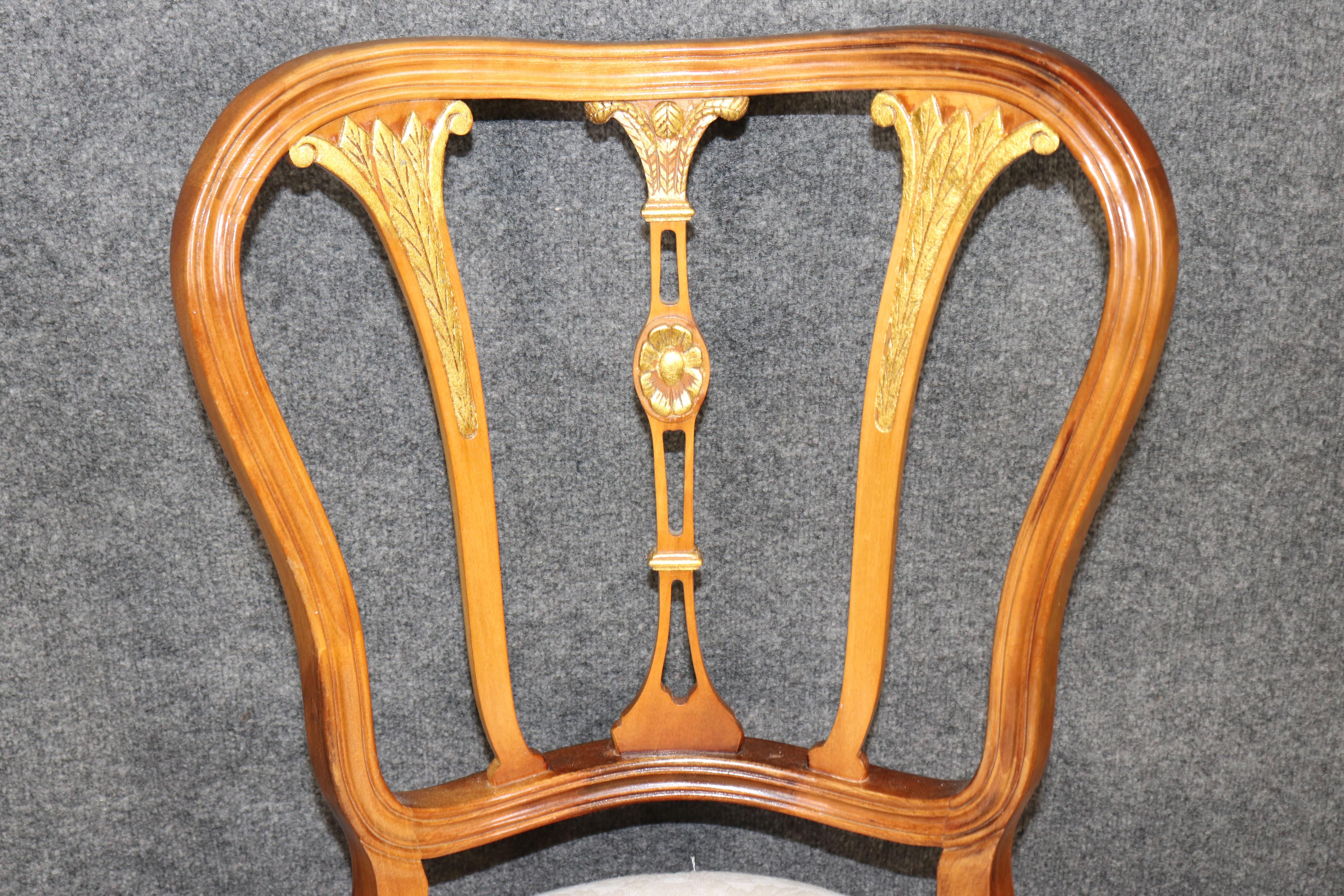 6 Louis XV Style Carved Walnut and Gilt Accent Dining Chairs For Sale 8