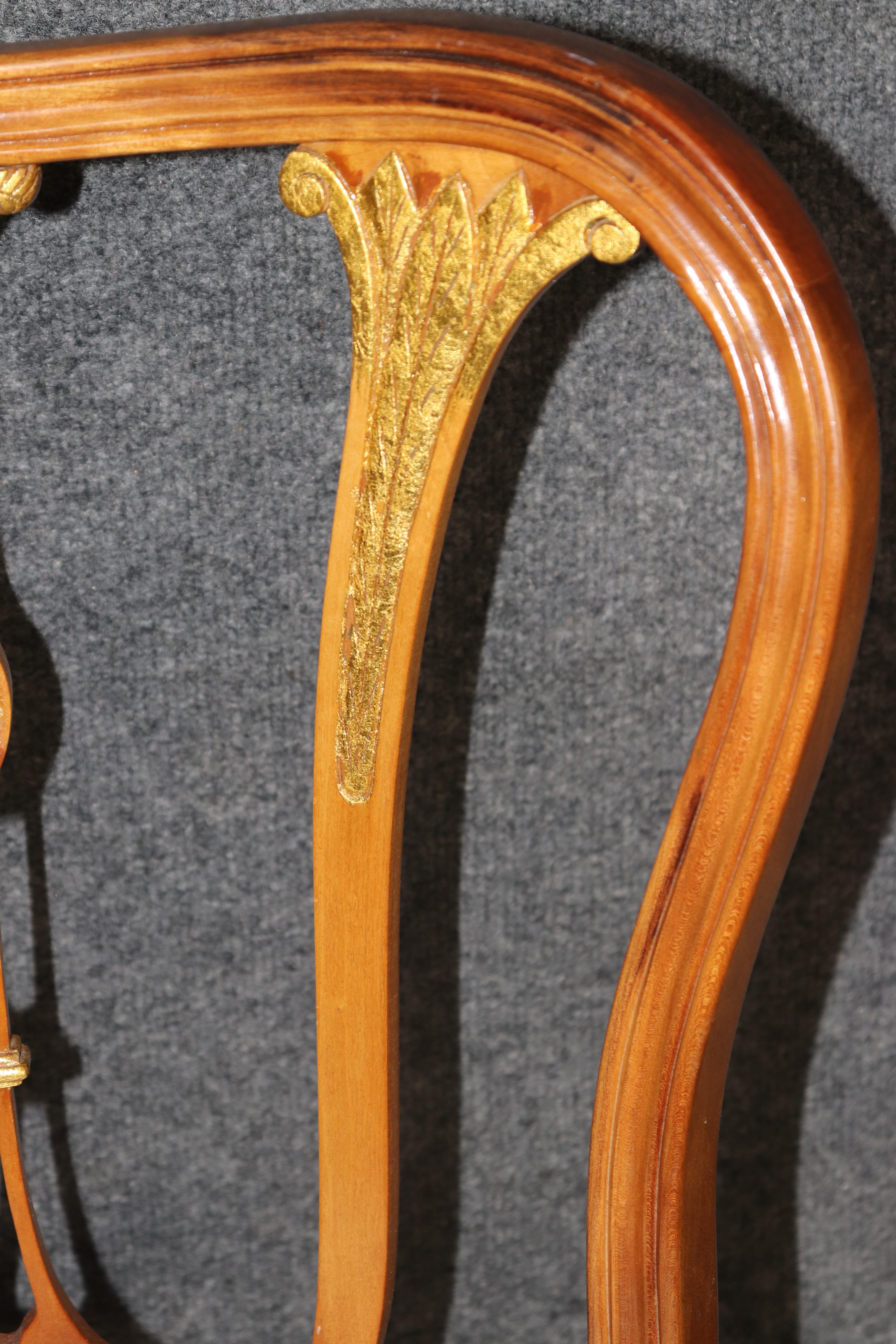 6 Louis XV Style Carved Walnut and Gilt Accent Dining Chairs For Sale 10